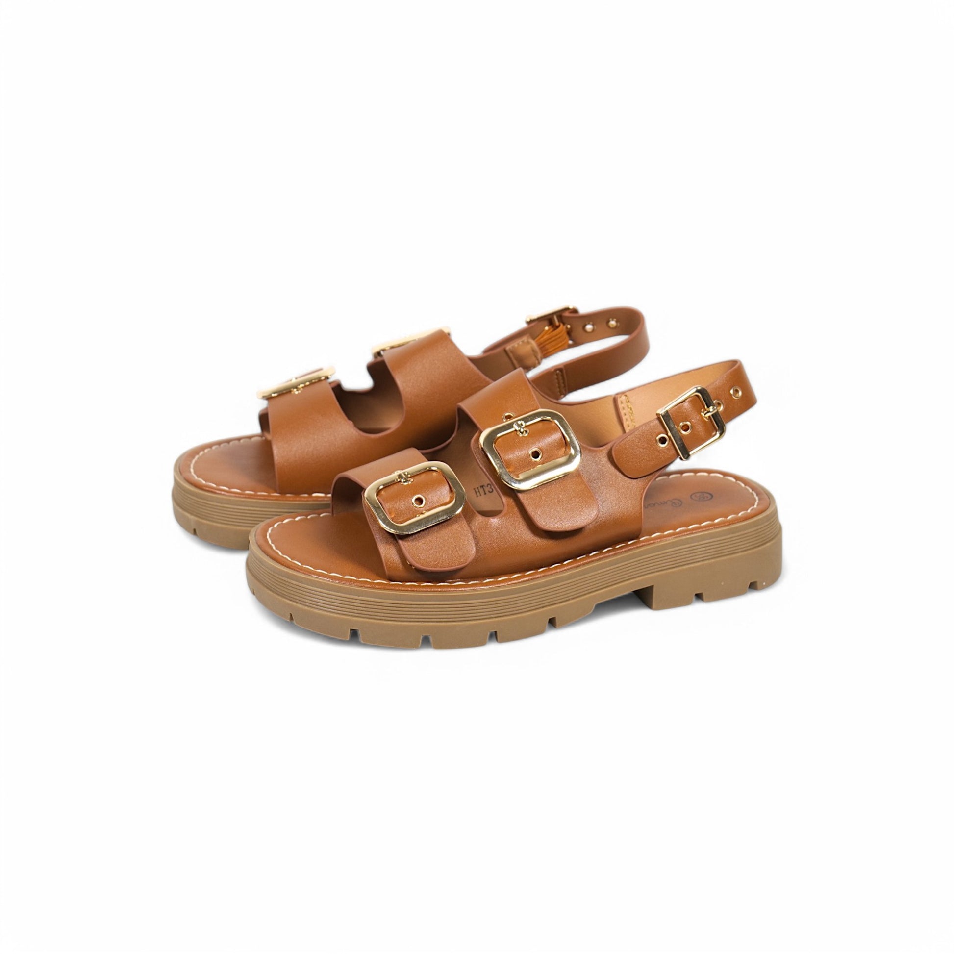 Sandalias planas de doble tira ancha con hebillas