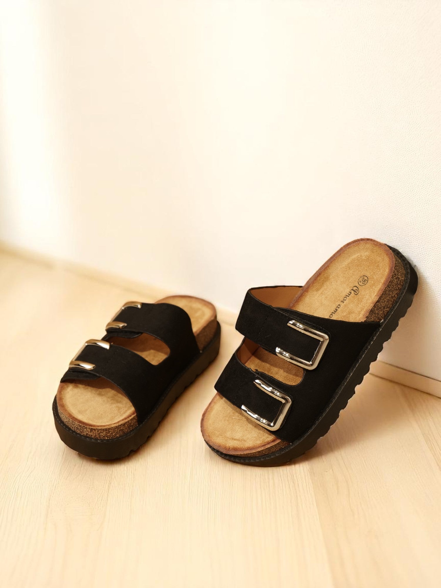 Sandalias Bio con Plataforma y Doble Hebilla de Velcro, Hebilla con Tachuales, Tira Ancha de Crochet Floral