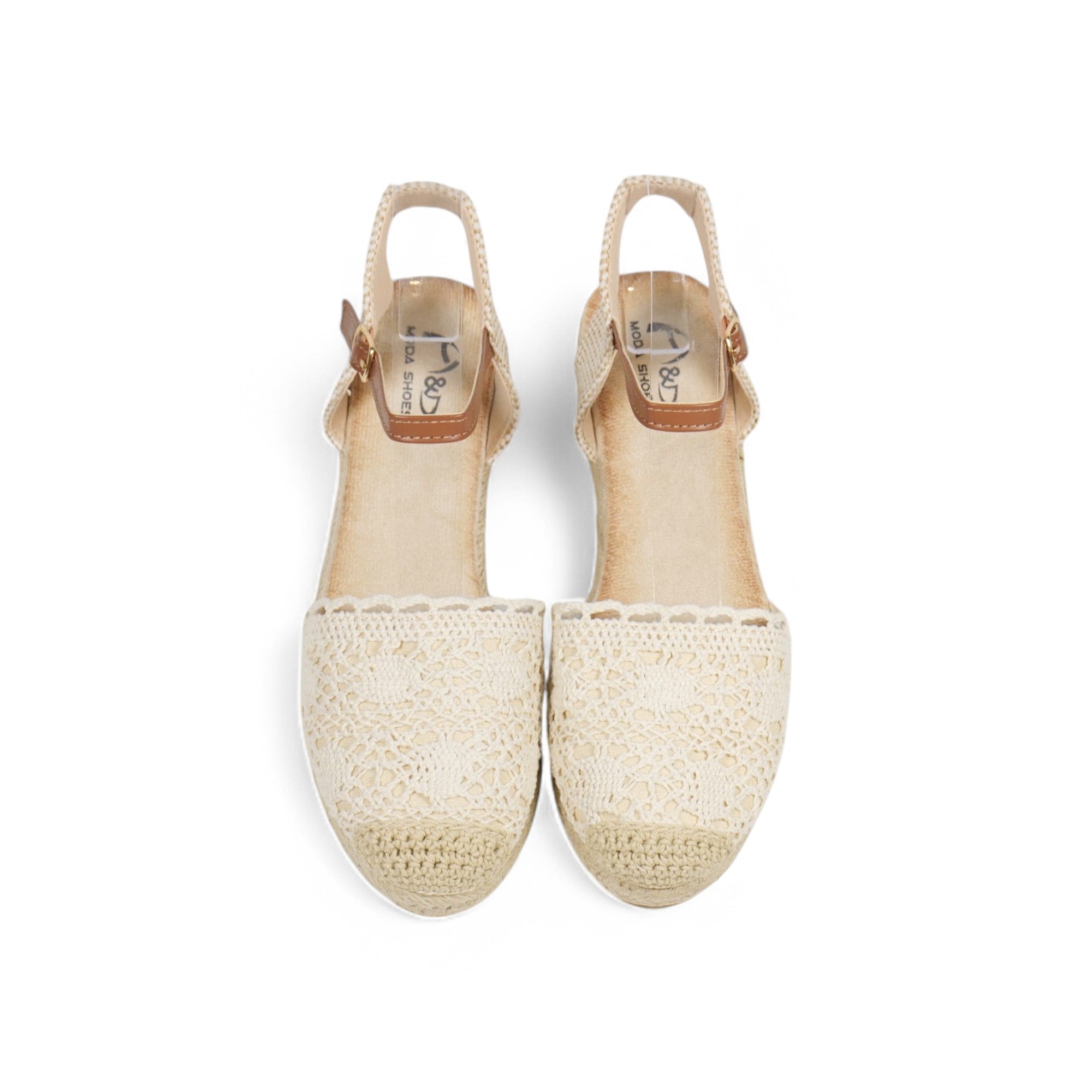 Alpargatas de cuña baja para mujer con encaje tejido estilo crochet, sandalias espadrille con puntera cerrada y plataforma de yute, pulsera al tobillo con hebilla ajustable, zapatos verano en colores blanco, beige y fucsia