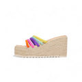 Sandalias con cuña alta tiras multicolor estilo arcoíris