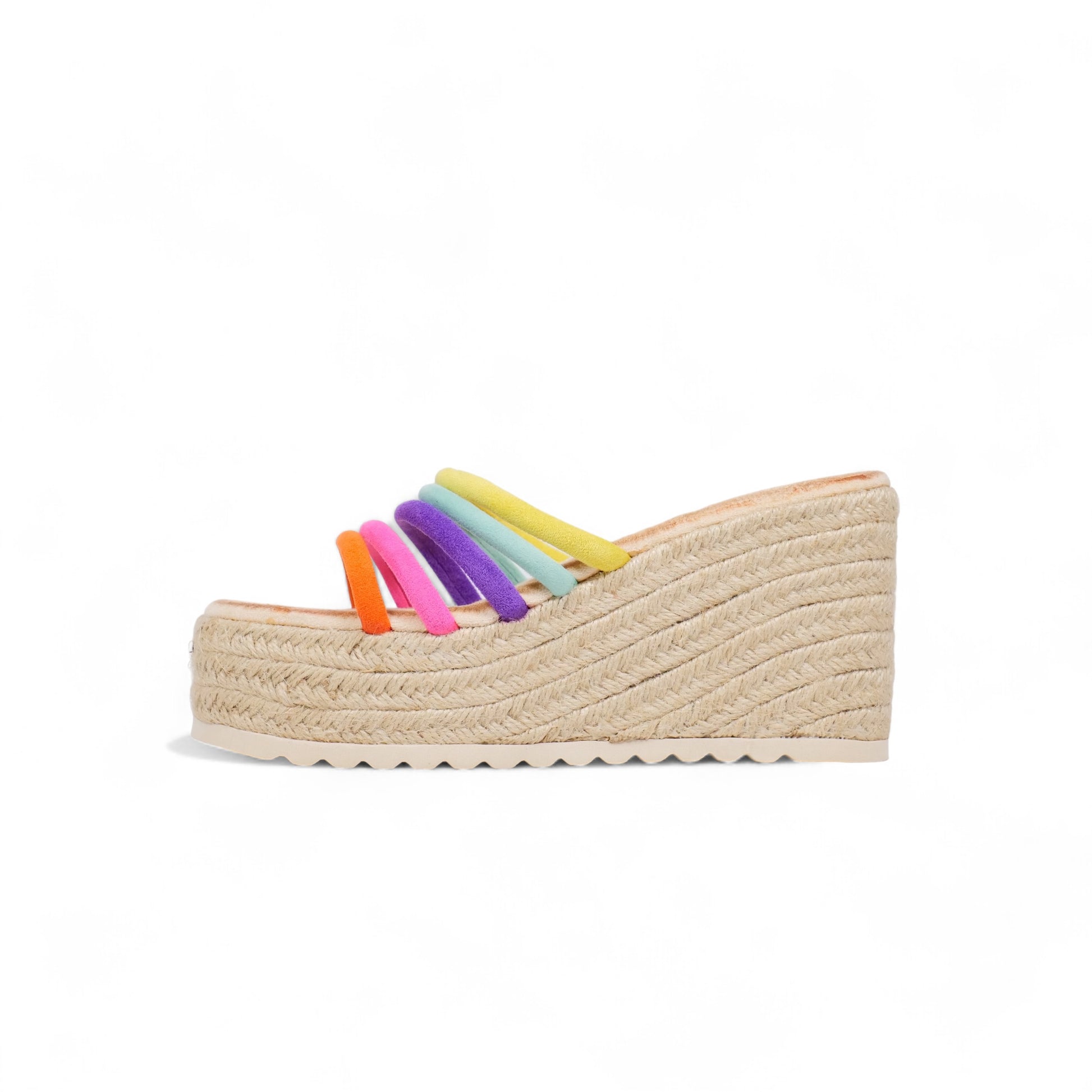Sandalias con cuña alta tiras multicolor estilo arcoíris