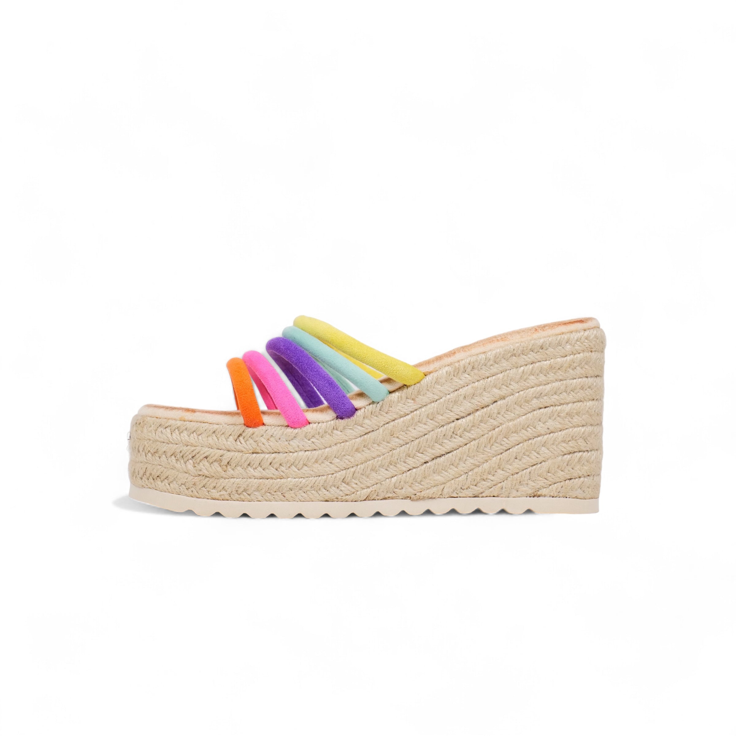 Sandalias con cuña alta tiras multicolor estilo arcoíris