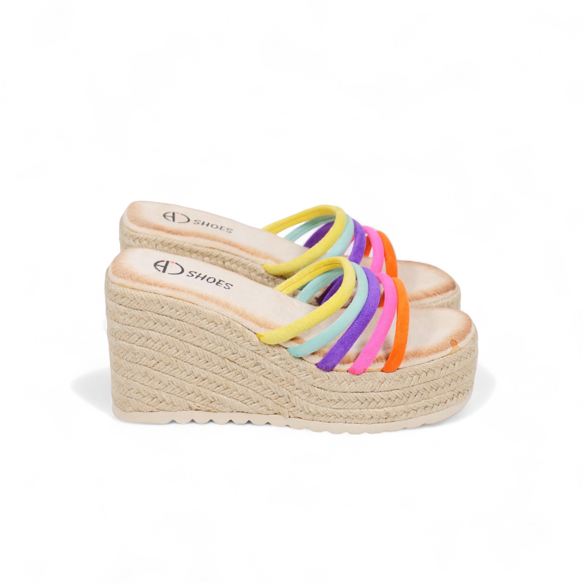 Sandalias con cuña alta tiras multicolor estilo arcoíris