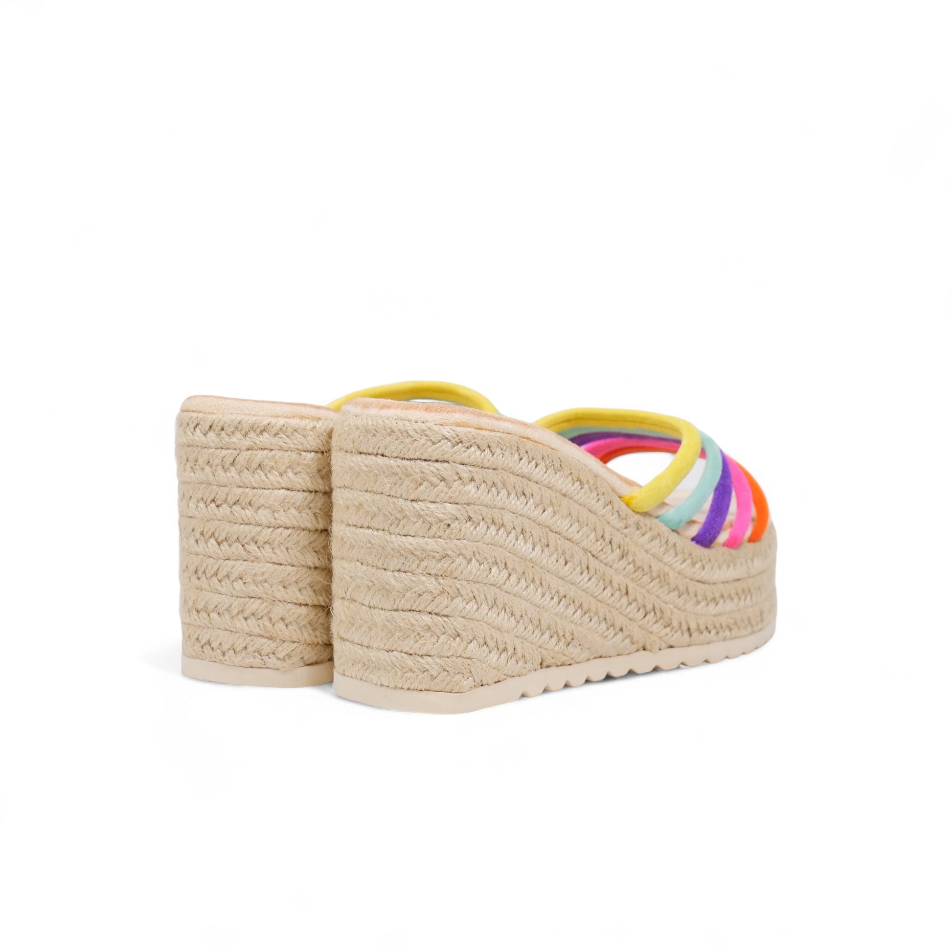 Sandalias con cuña alta tiras multicolor estilo arcoíris