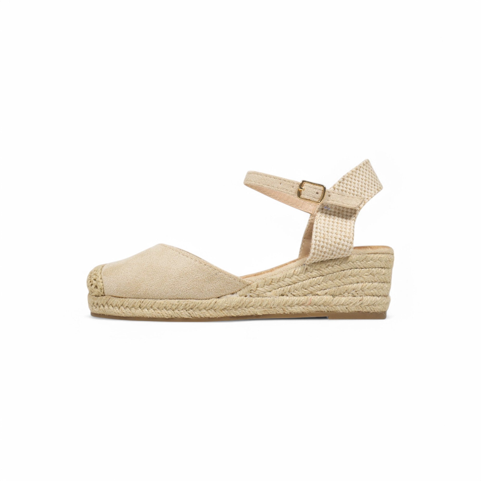 Alpargatas de cuña básicas tacón 5cm - Alpargatas de cuña para mujer con puntera cerrada, sandalias espadrille con plataforma de yute, pulsera al tobillo con hebilla ajustable, zapatos de verano cómodos en beige, camel, dorado y plateado