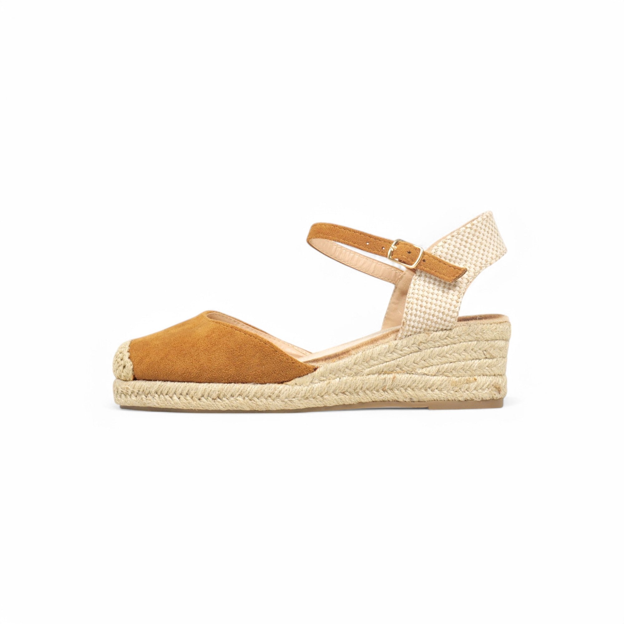 Alpargatas de cuña básicas tacón 5cm - Alpargatas de cuña para mujer con puntera cerrada, sandalias espadrille con plataforma de yute, pulsera al tobillo con hebilla ajustable, zapatos de verano cómodos en beige, camel, dorado y plateado