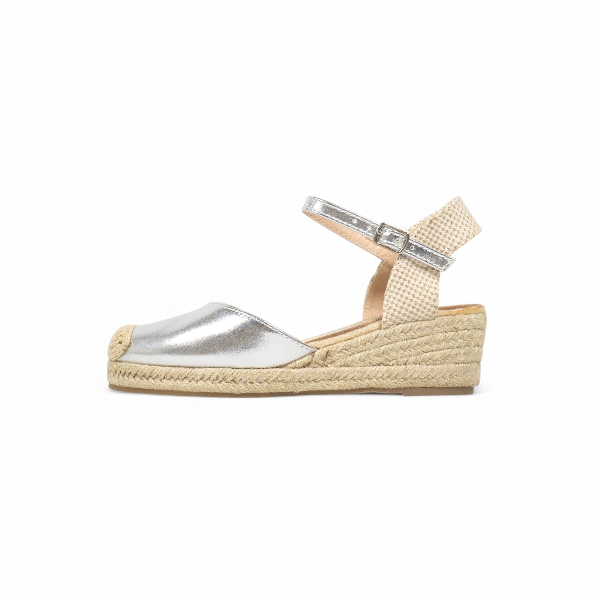 Alpargatas de cuña básicas tacón 5cm - Alpargatas de cuña para mujer con puntera cerrada, sandalias espadrille con plataforma de yute, pulsera al tobillo con hebilla ajustable, zapatos de verano cómodos en beige, camel, dorado y plateado