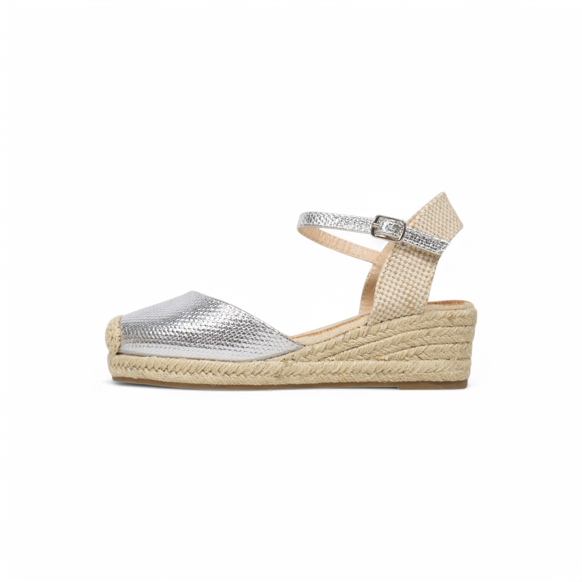 Alpargatas de cuña básicas tacón 5cm - Alpargatas de cuña para mujer con puntera cerrada, sandalias espadrille con plataforma de yute, pulsera al tobillo con hebilla ajustable, zapatos de verano cómodos en beige, camel, dorado y plateado