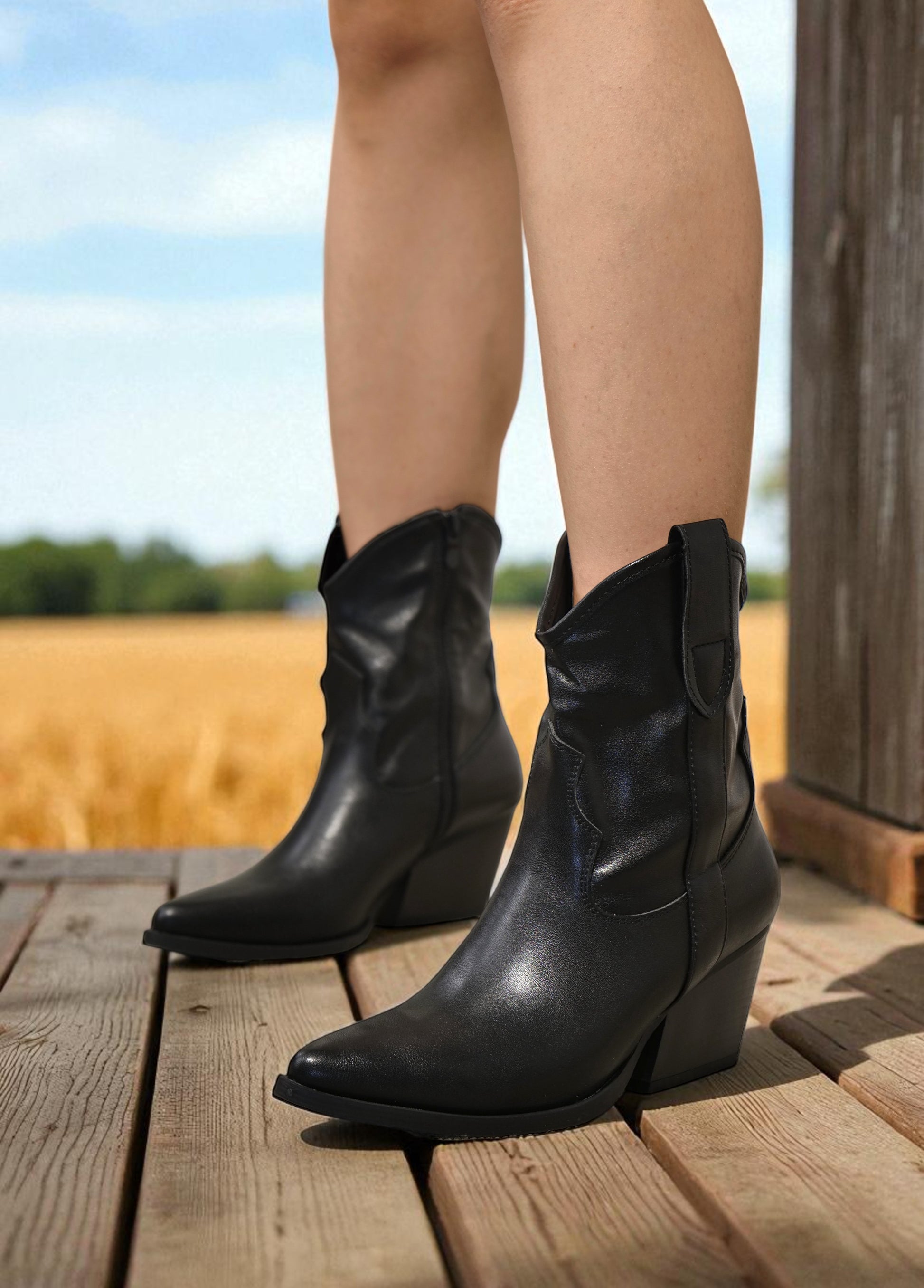 Botines Cowboy de Mujer con Punta Fina y Tacón Ancho – Botas Vaqueras de Media Caña con Cremallera Lateral, Estilo Occidental Moderno