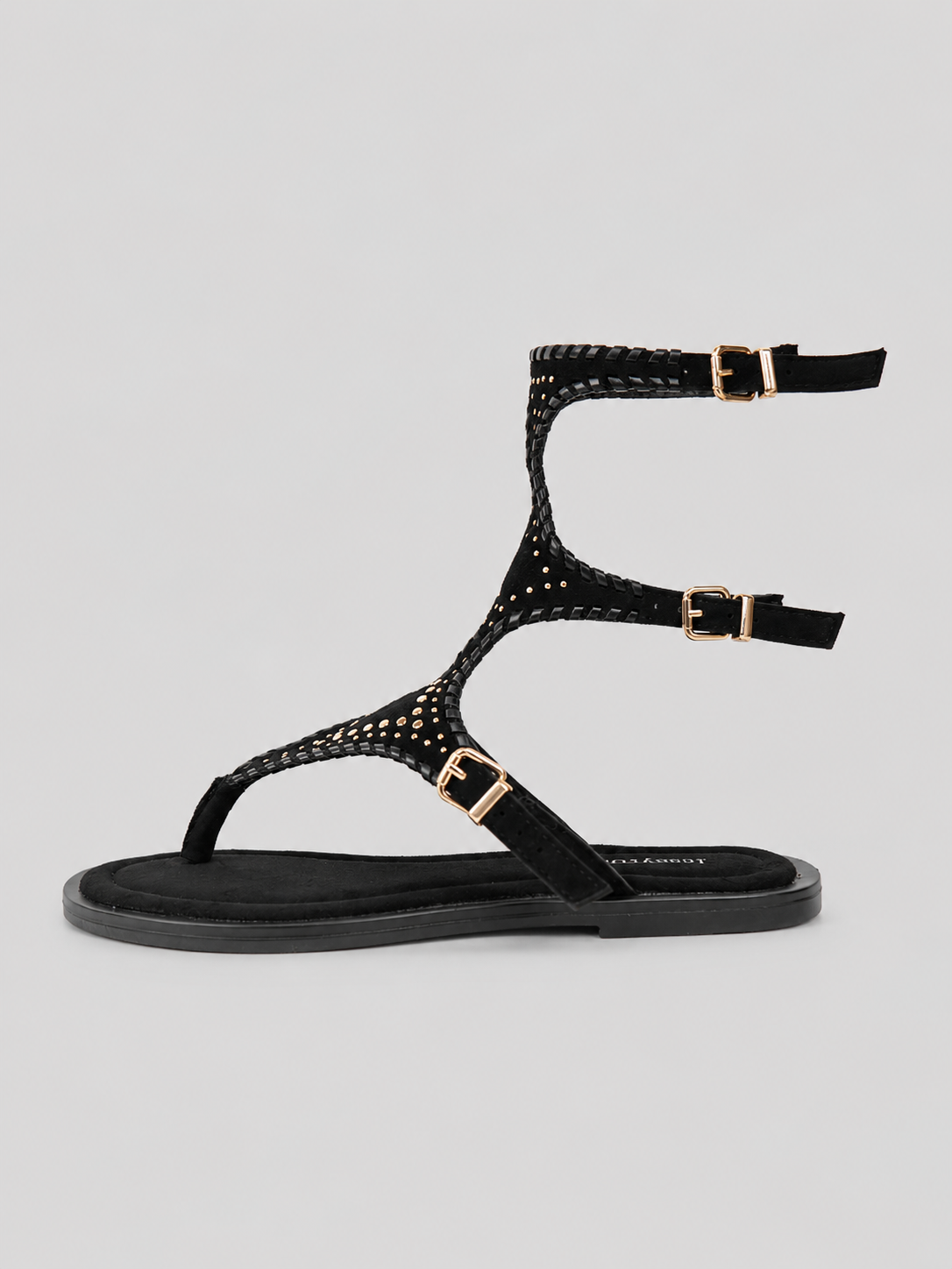 Sandalias Romanas Planas Mujer con Tachuelas Doradas y Pulsera al Tobillo, Estilo Gladiador, Cómodas para Verano, Vacaciones, Vestidos y Looks Boho