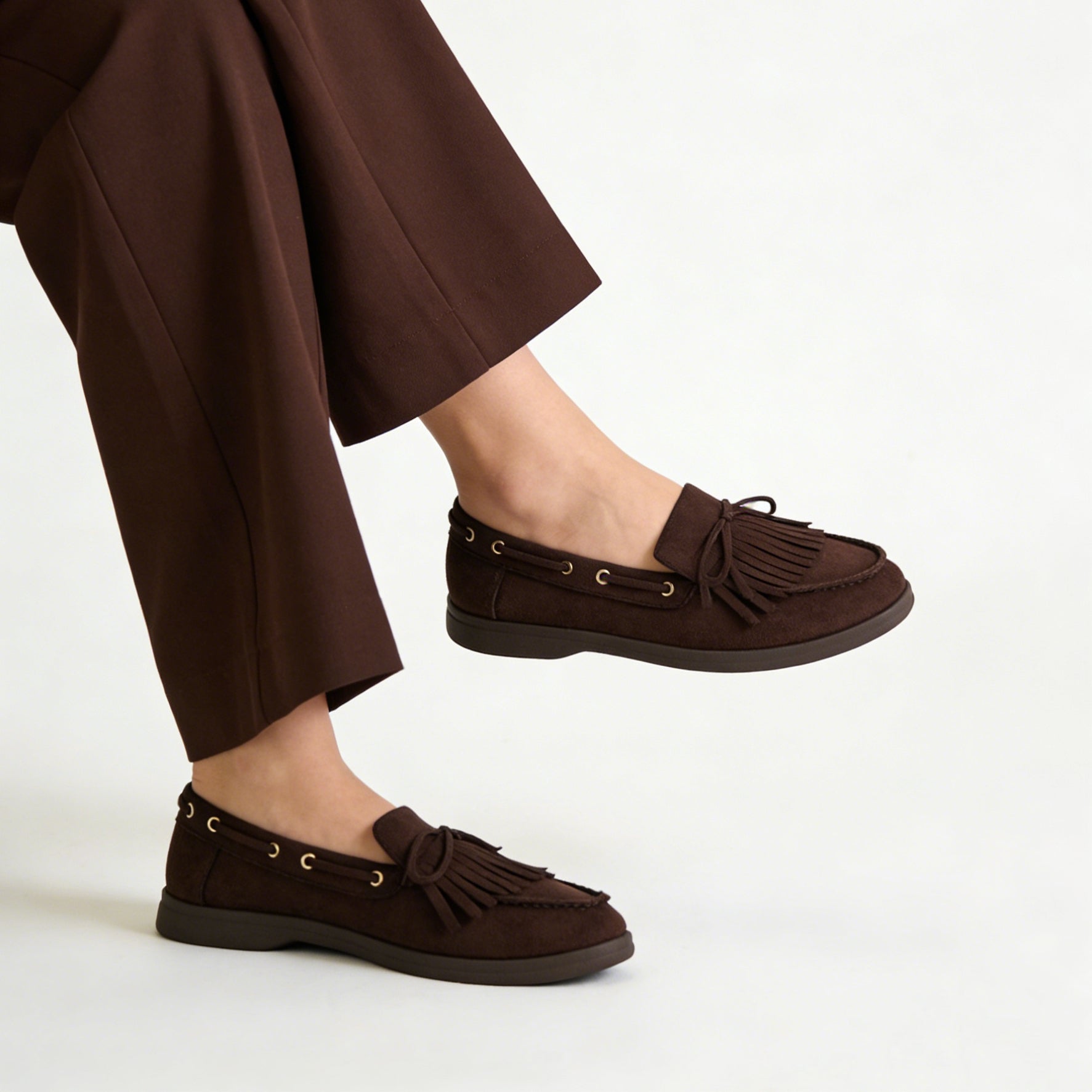 Mocasines Mujer Estilo Náutico con Flecos y Lazo Decorativo, Zapatos Planos de Gamuza Sintética Tipo Loafer Casual Cómodo para Diario, Oficina y Entretiempo