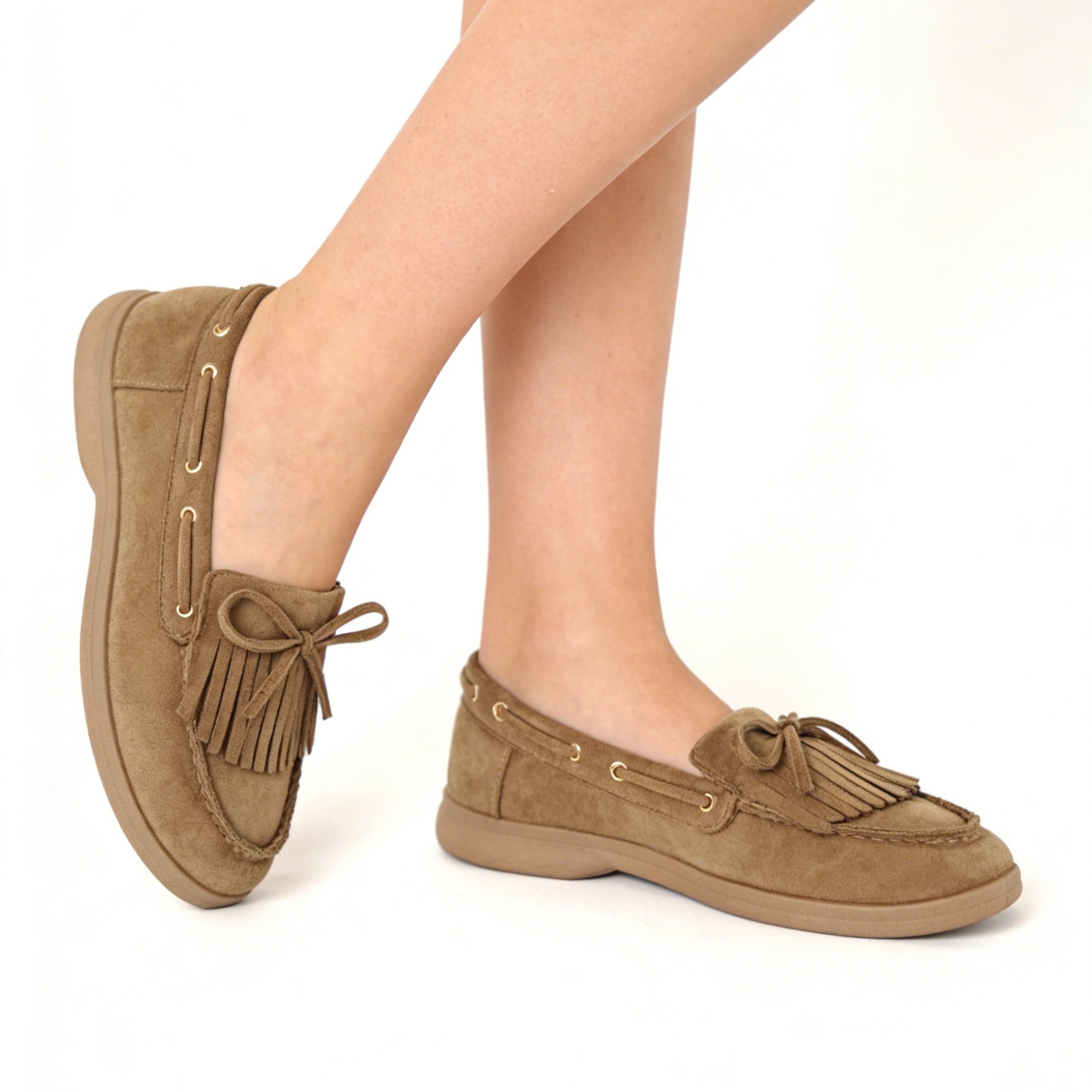 Mocasines Mujer Estilo Náutico con Flecos y Lazo Decorativo, Zapatos Planos de Gamuza Sintética Tipo Loafer Casual Cómodo para Diario, Oficina y Entretiempo