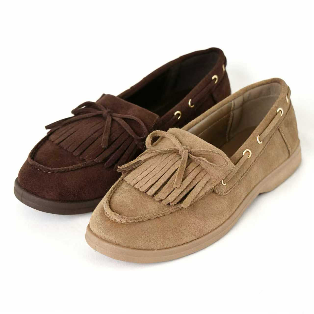 Mocasines Mujer Estilo Náutico con Flecos y Lazo Decorativo, Zapatos Planos de Gamuza Sintética Tipo Loafer Casual Cómodo para Diario, Oficina y Entretiempo