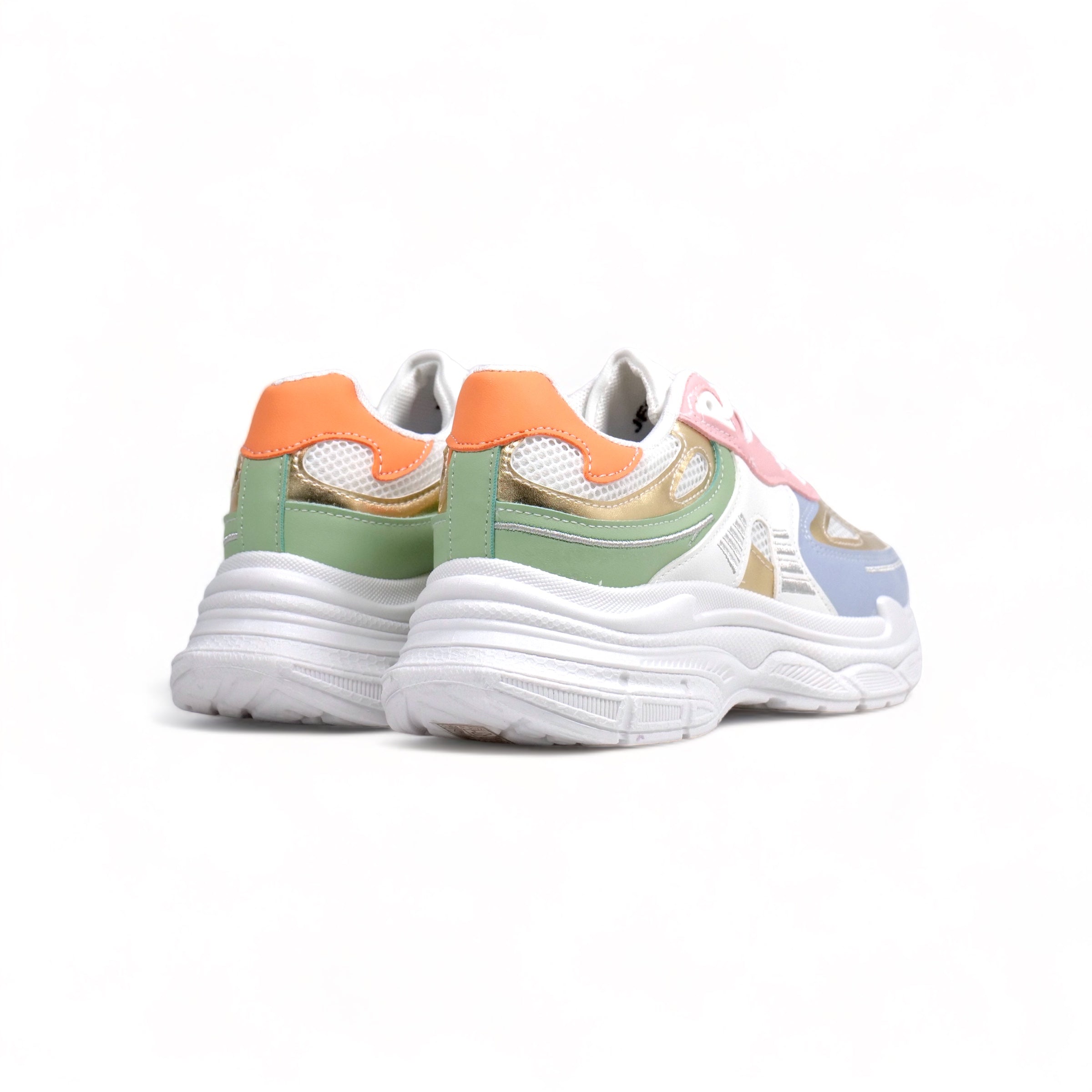 Zapatillas Chunky para Mujer Estilo Retro Multicolor, Tenis Deportivos con Plataforma Gruesa y Detalles en Rosa, Verde y Dorado – Moda Urbana Casual