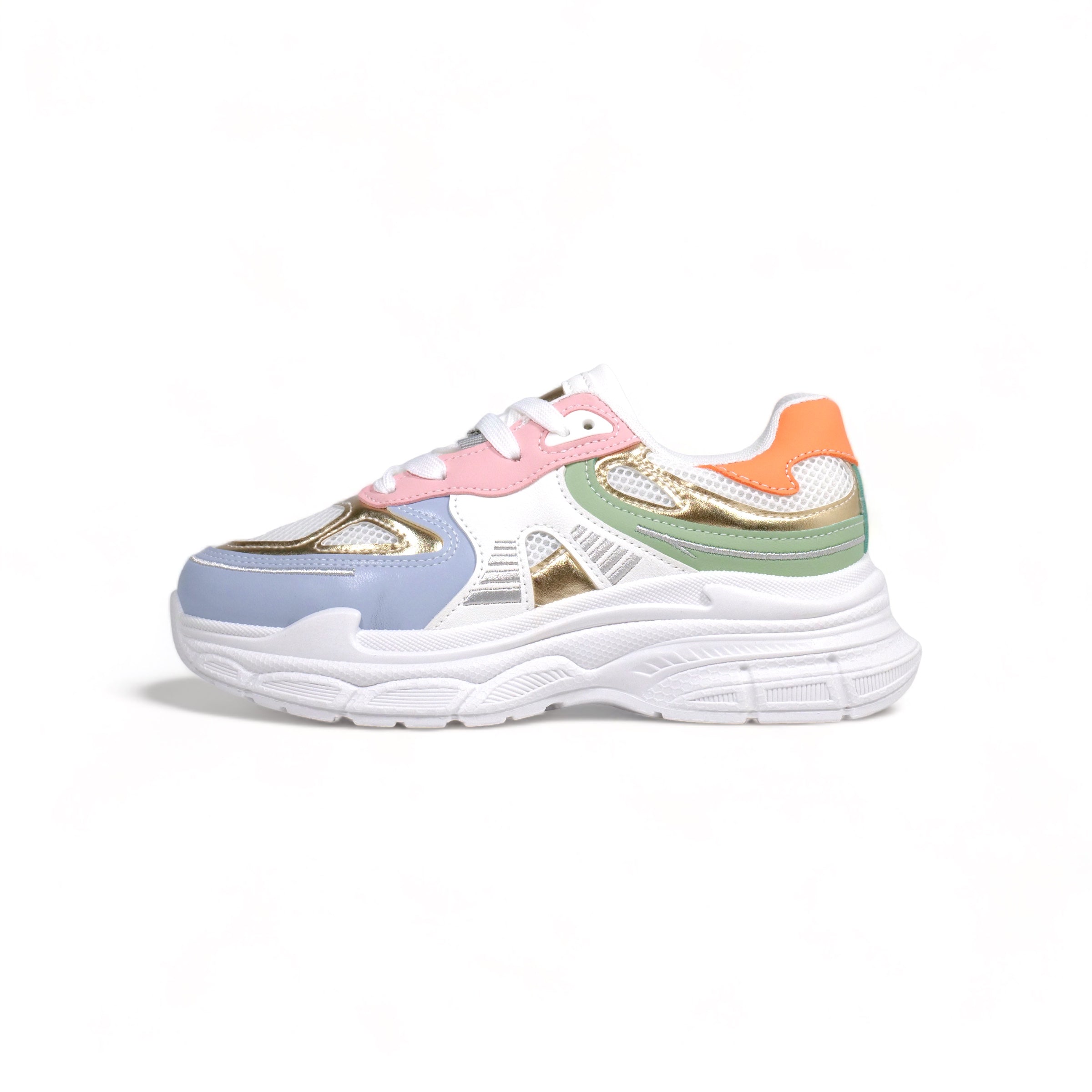 Zapatillas Chunky para Mujer Estilo Retro Multicolor, Tenis Deportivos con Plataforma Gruesa y Detalles en Rosa, Verde y Dorado – Moda Urbana Casual
