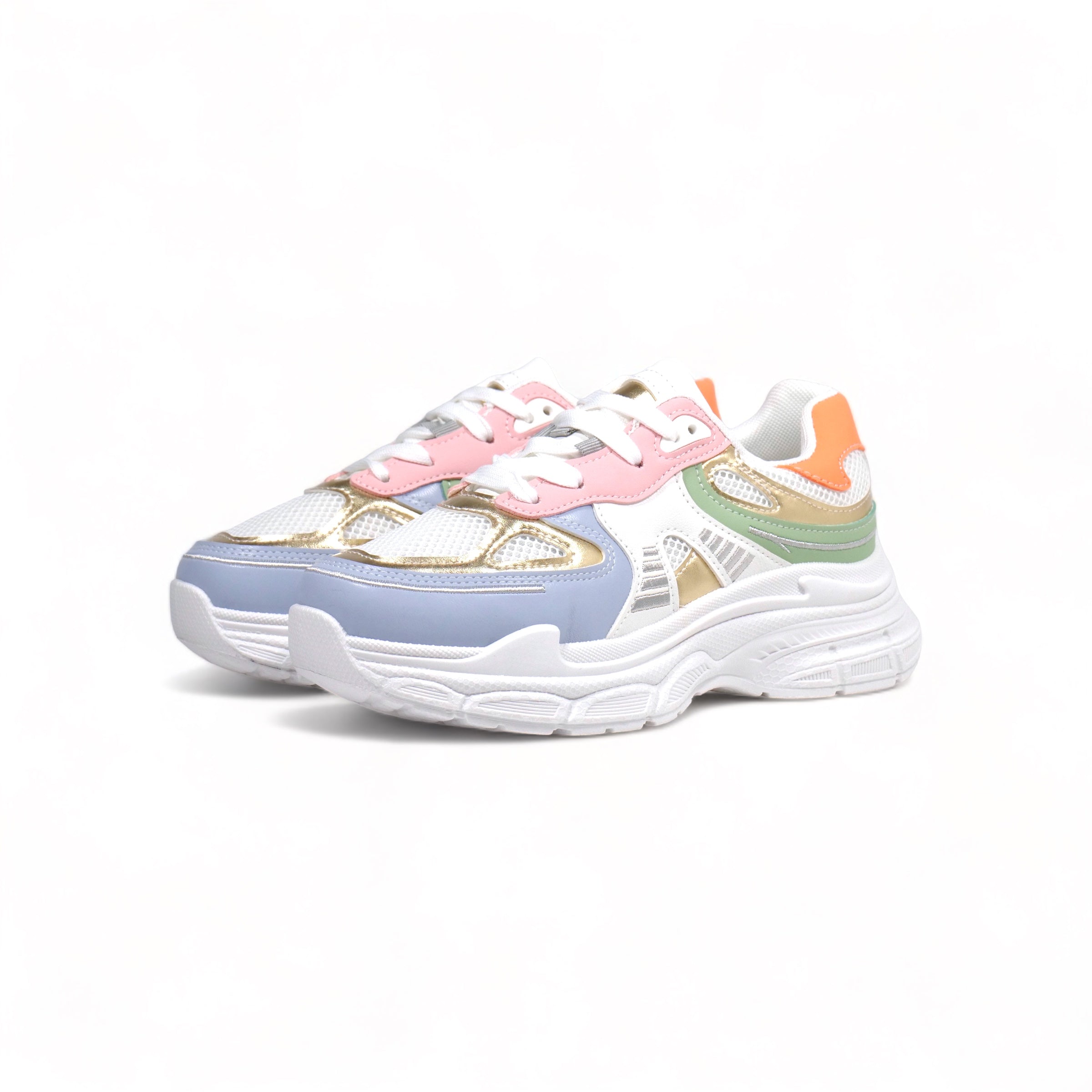 Zapatillas Chunky para Mujer Estilo Retro Multicolor, Tenis Deportivos con Plataforma Gruesa y Detalles en Rosa, Verde y Dorado – Moda Urbana Casual