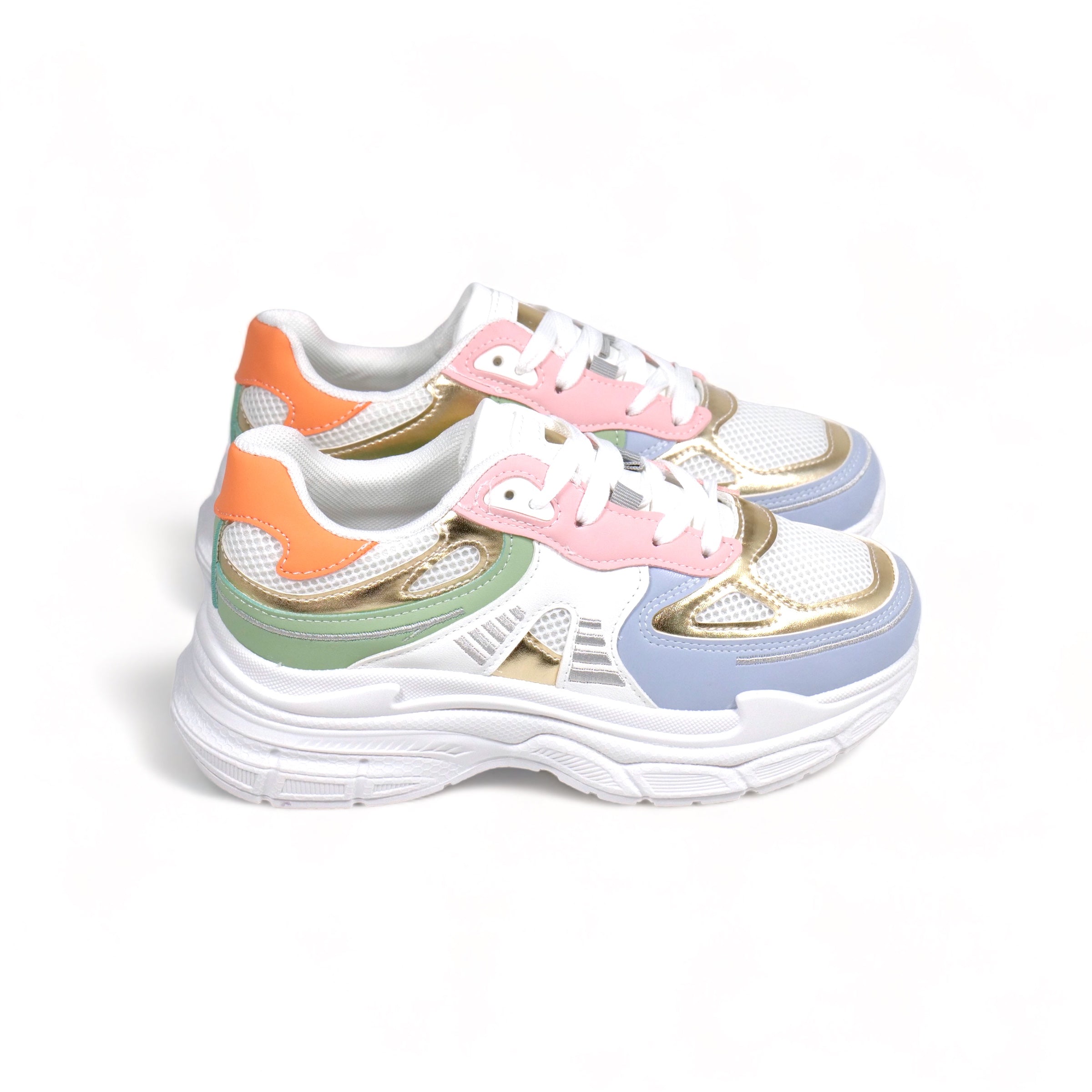 Zapatillas Chunky para Mujer Estilo Retro Multicolor, Tenis Deportivos con Plataforma Gruesa y Detalles en Rosa, Verde y Dorado – Moda Urbana Casual