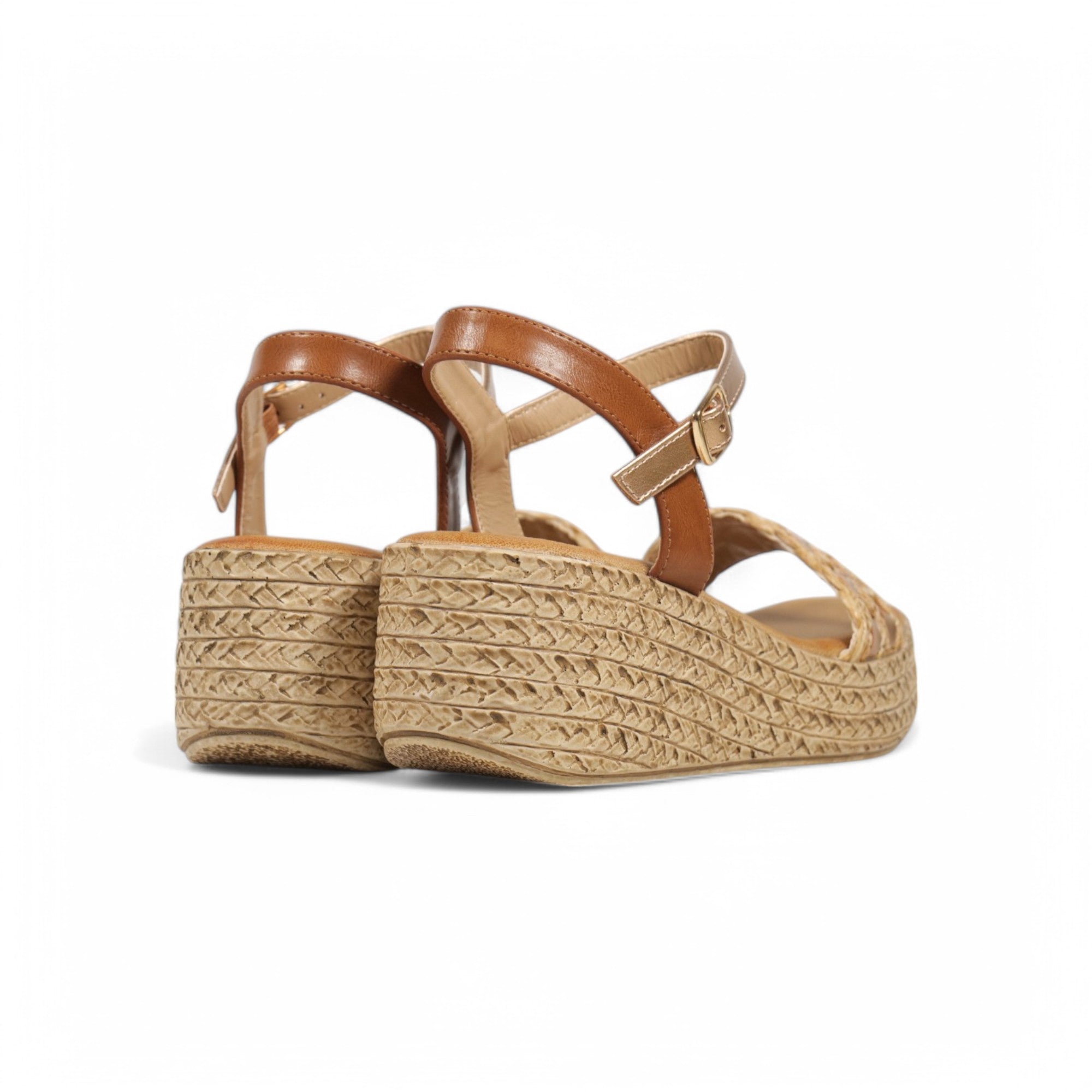 Sandalias de cuña con tira y destalonadas color marrón y blanco