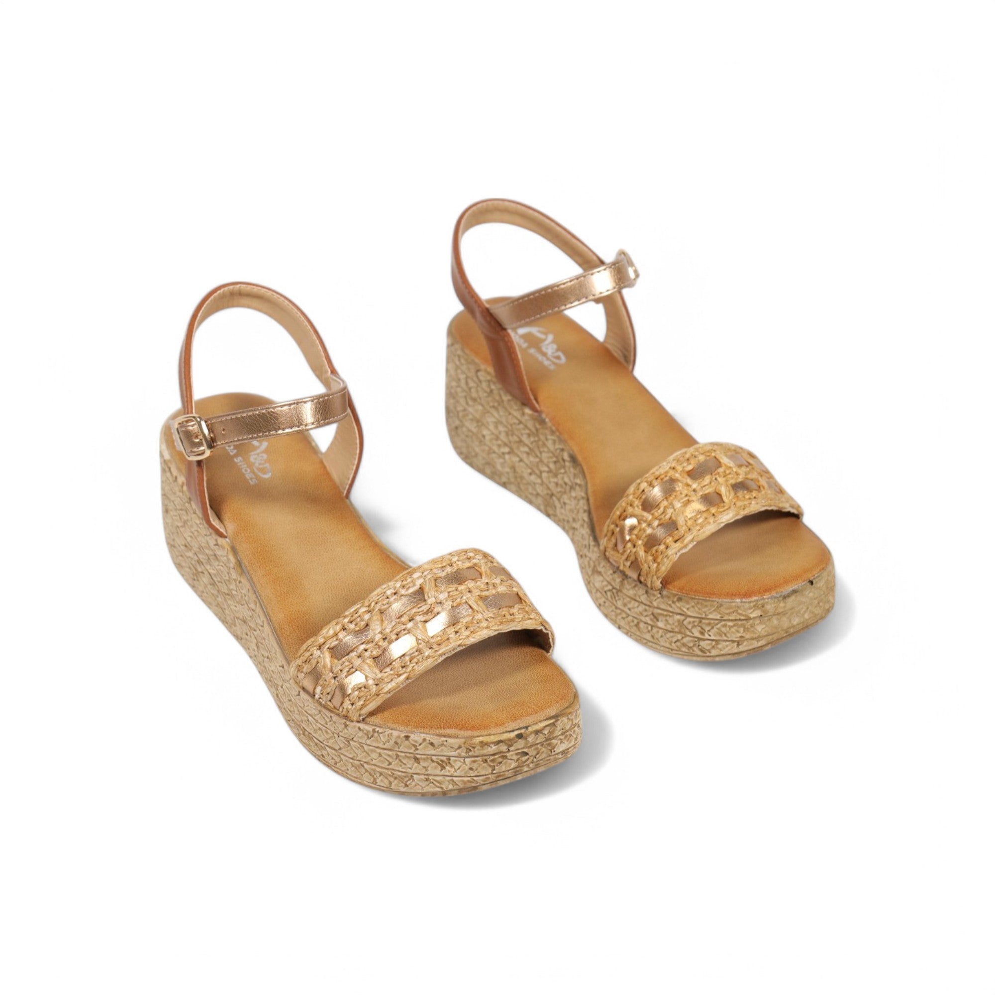 Sandalias de cuña con tira y destalonadas color marrón y blanco