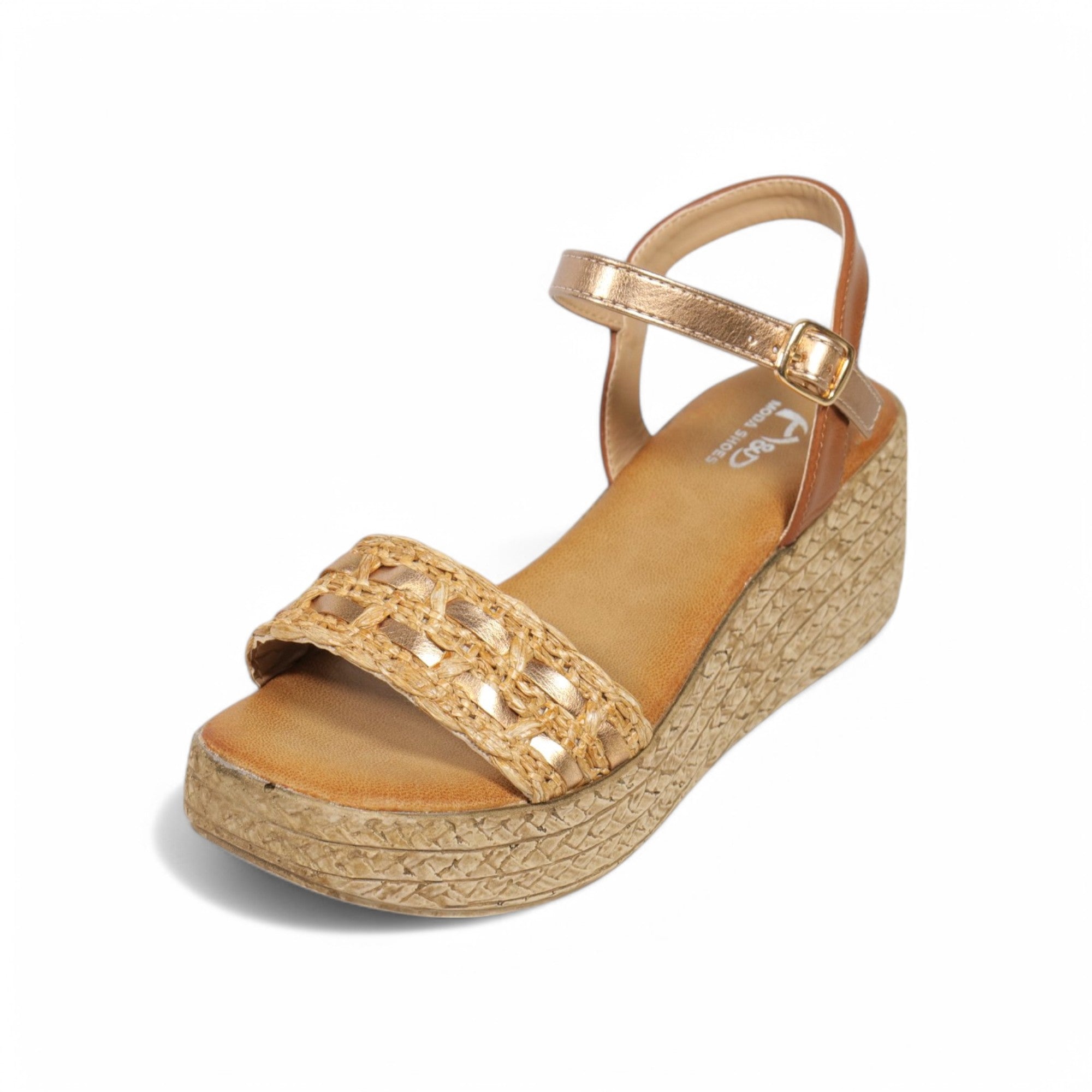 Sandalias de cuña con tira y destalonadas color marrón y blanco