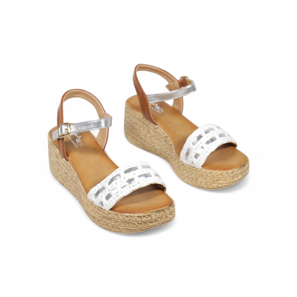 Sandalias de cuña con tira y destalonadas color marrón y blanco