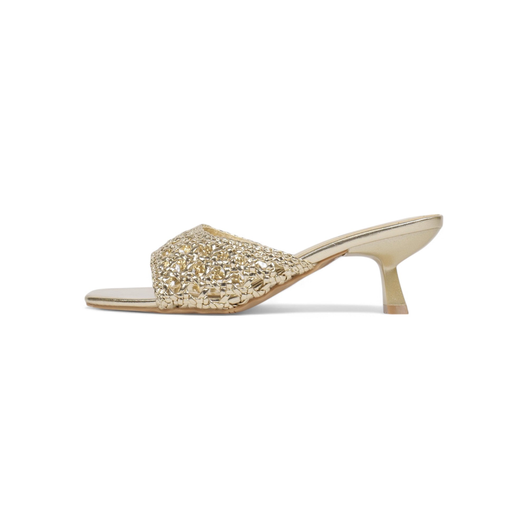 Sandalias de mujer de tacón Kitten Heels diseño trenzado metalizado