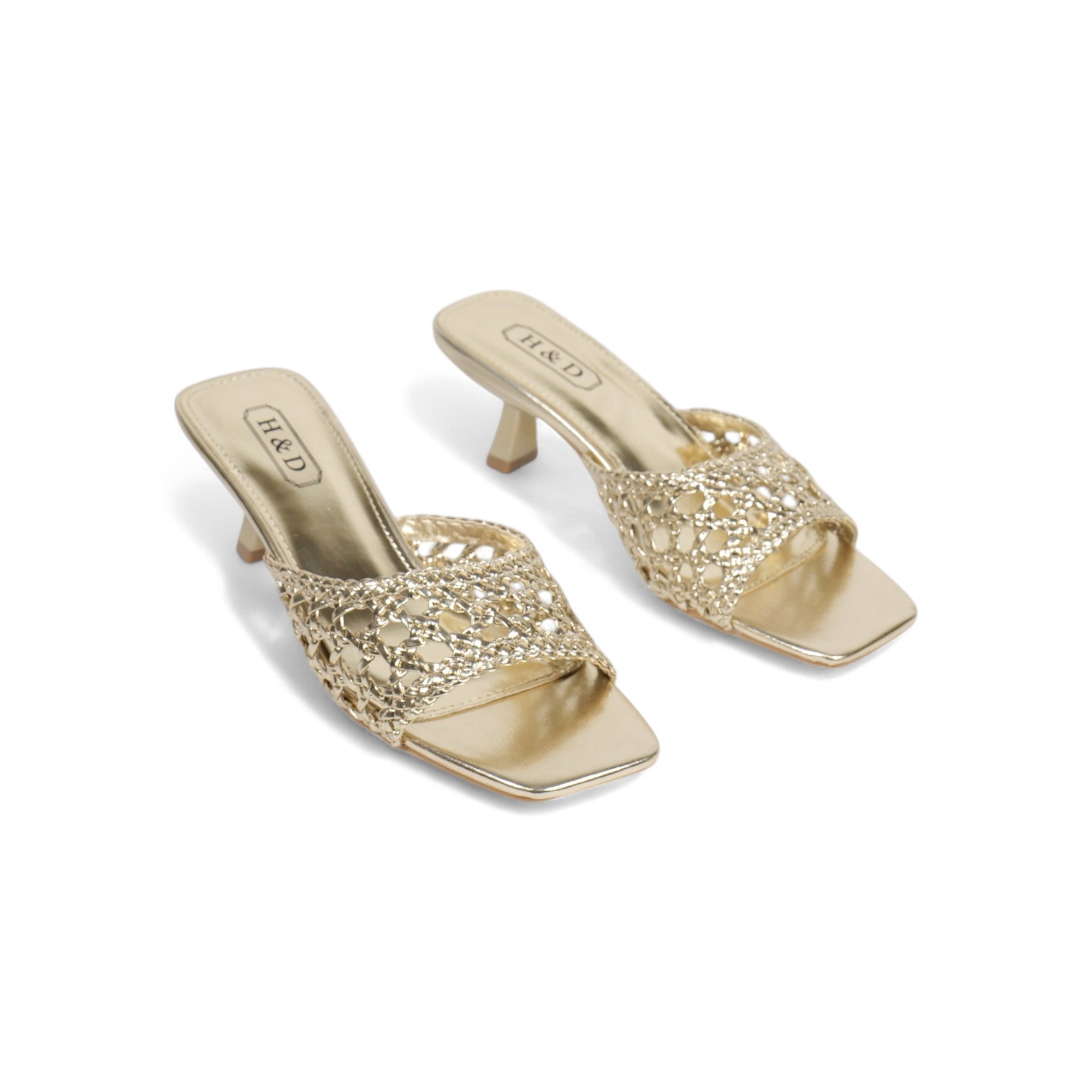 Sandalias de mujer de tacón Kitten Heels diseño trenzado metalizado