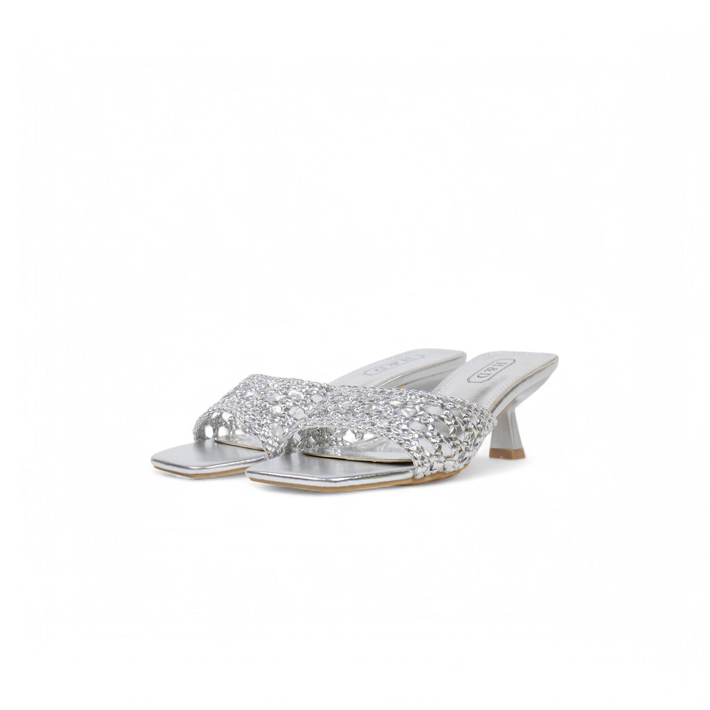 Sandalias de mujer de tacón Kitten Heels diseño trenzado metalizado