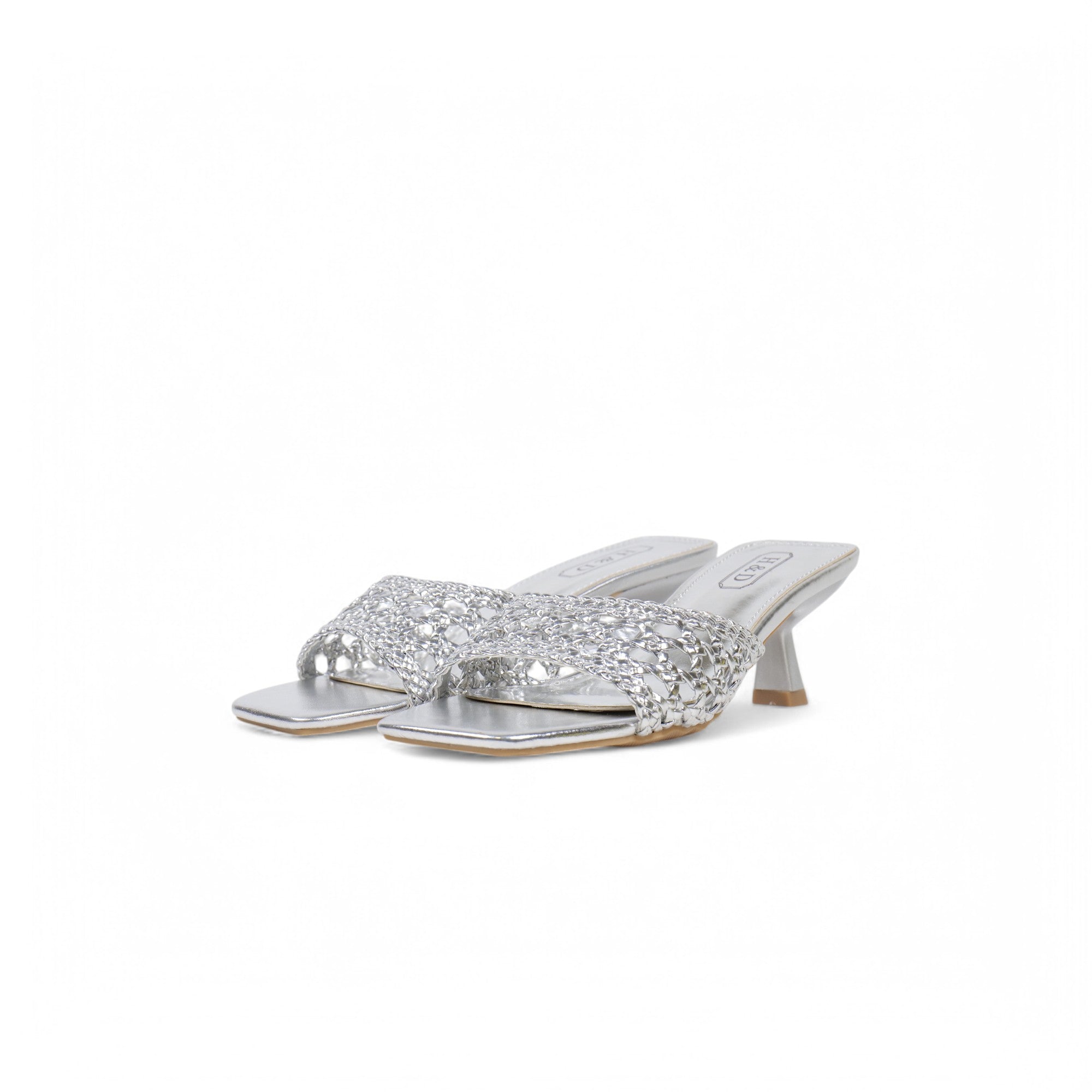 Sandalias de mujer de tacón Kitten Heels diseño trenzado metalizado