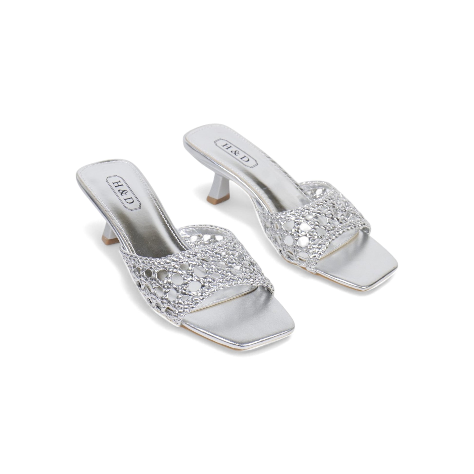 Sandalias de mujer de tacón Kitten Heels diseño trenzado metalizado
