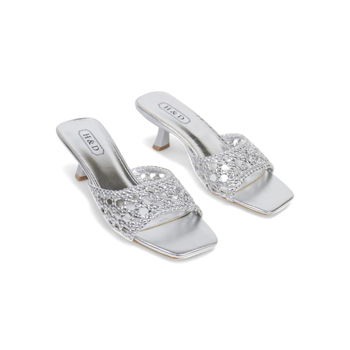 Sandalias de mujer de tacón Kitten Heels diseño trenzado metalizado