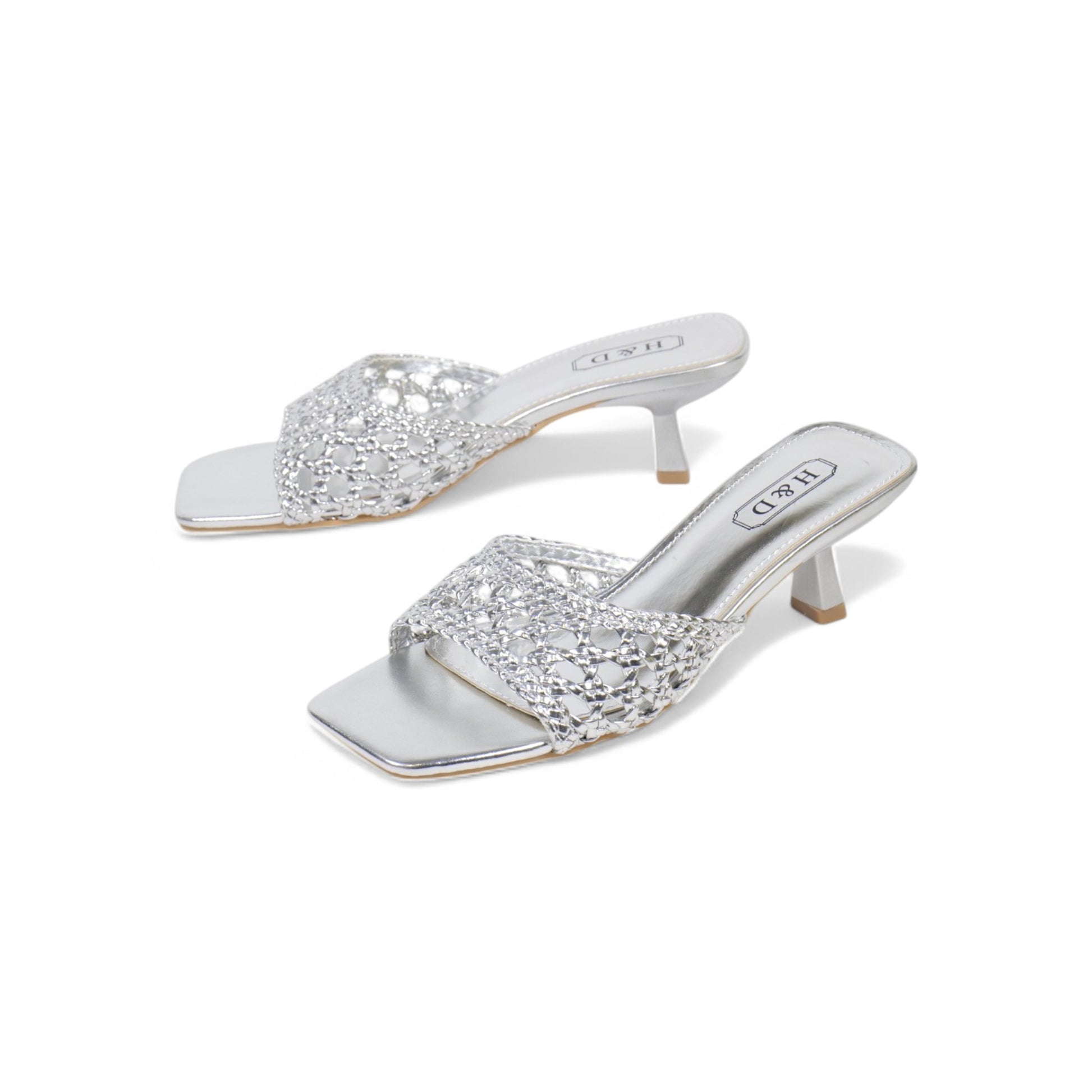 Sandalias de mujer de tacón Kitten Heels diseño trenzado metalizado
