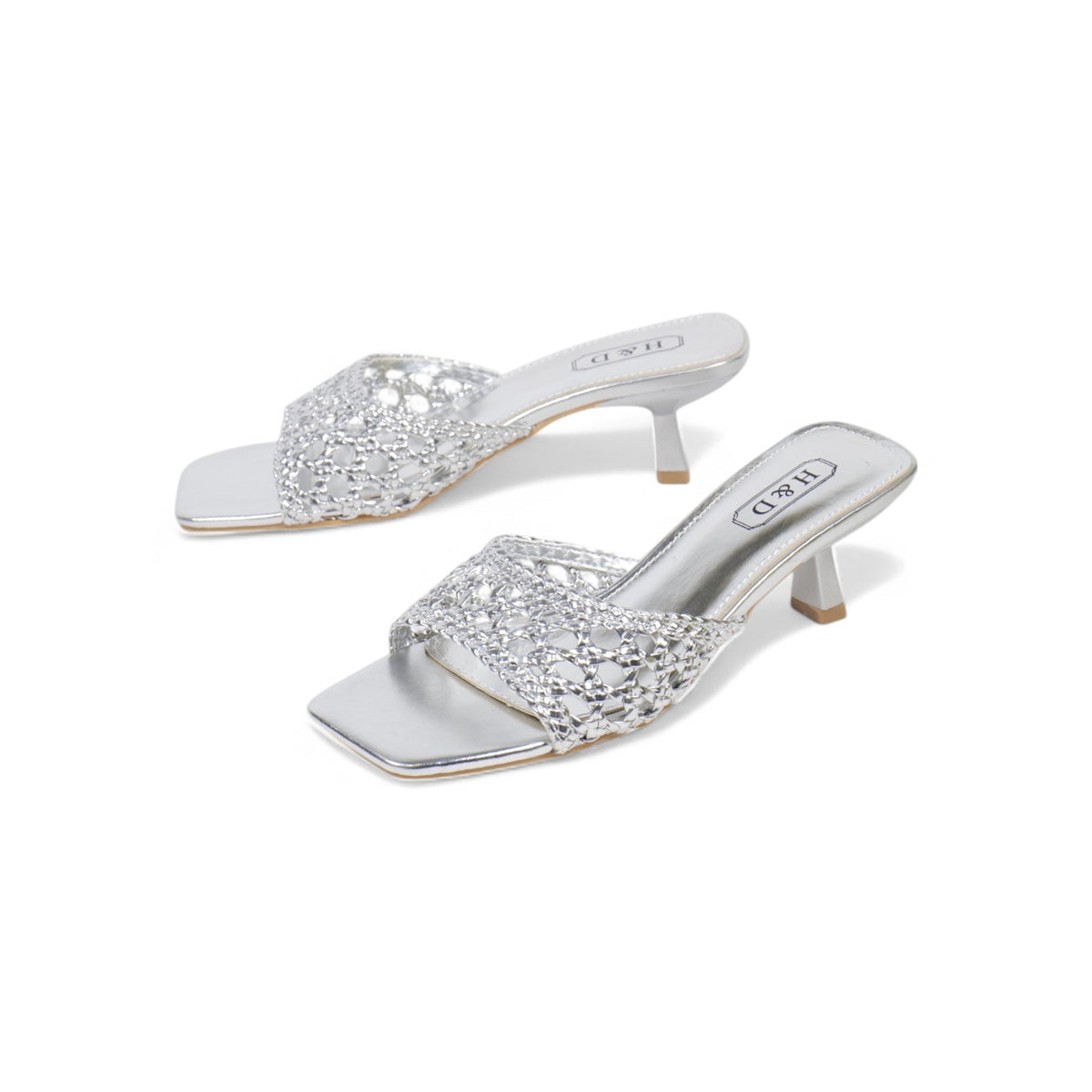 Sandalias de mujer de tacón Kitten Heels diseño trenzado metalizado