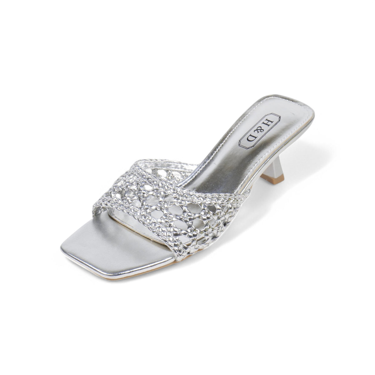 Sandalias de mujer de tacón Kitten Heels diseño trenzado metalizado