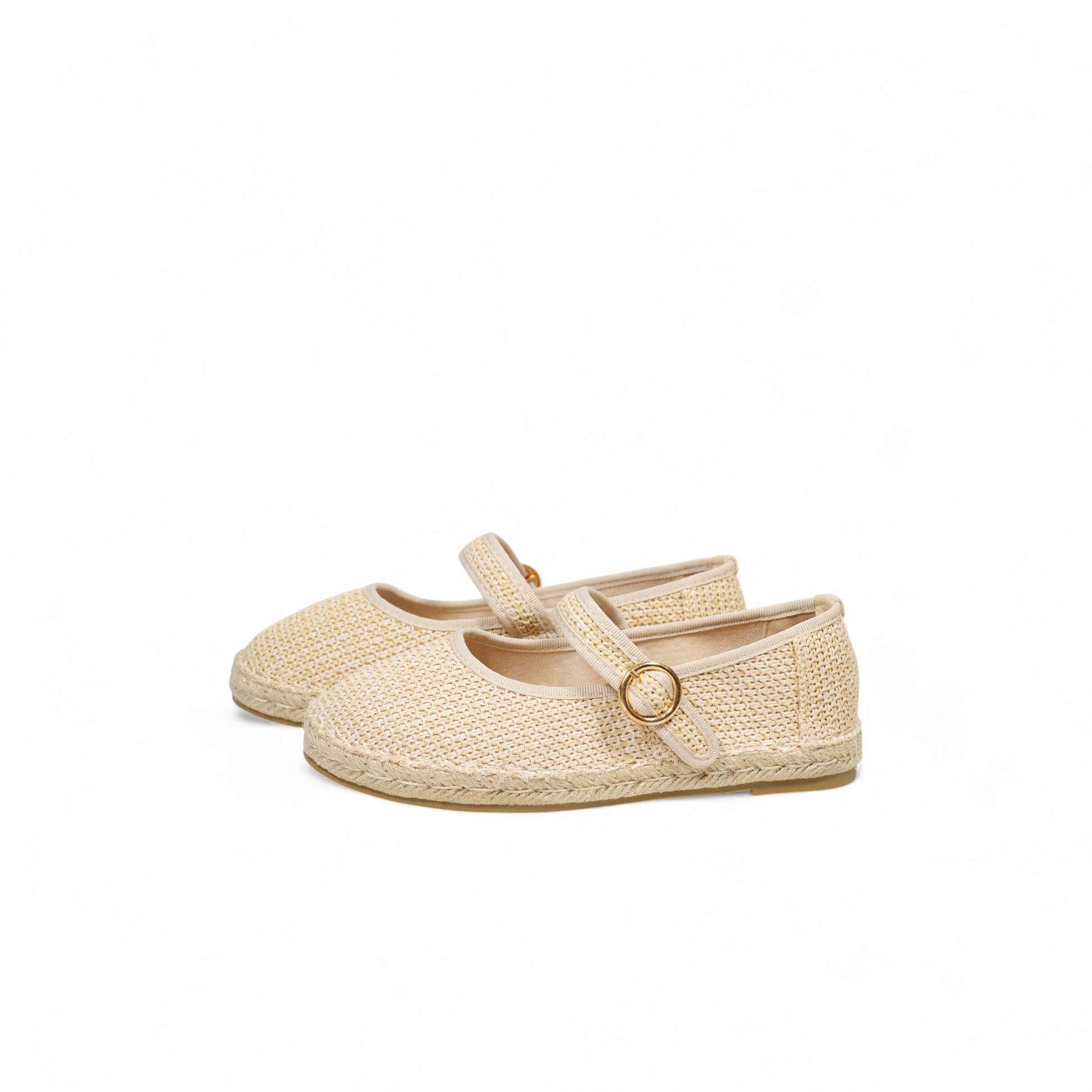 Alpargatas planas tipo merceditas para mujer con suela de yute, tira ajustable con hebilla y diseño clásico, ideales para verano y entretiempo, disponibles en beige liso, beige tejido y negro