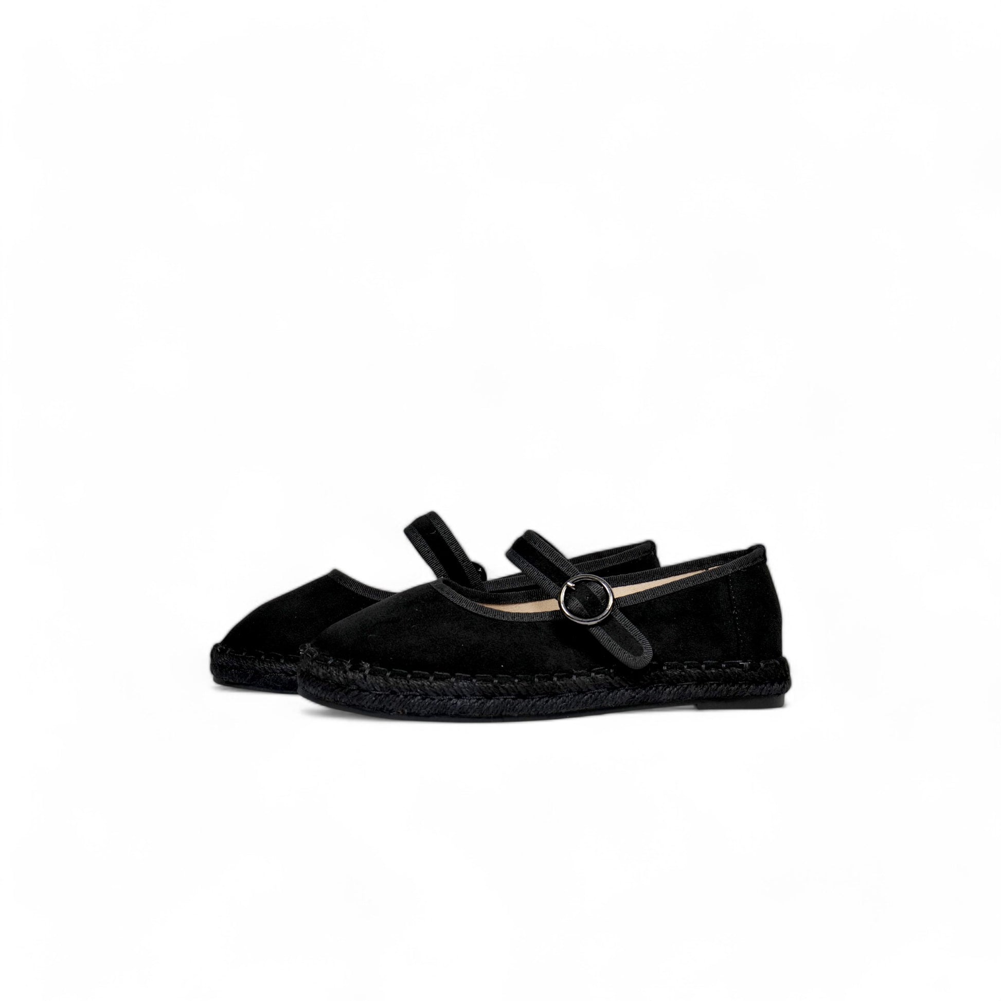 Alpargatas planas tipo merceditas para mujer con suela de yute, tira ajustable con hebilla y diseño clásico, ideales para verano y entretiempo, disponibles en beige liso, beige tejido y negro