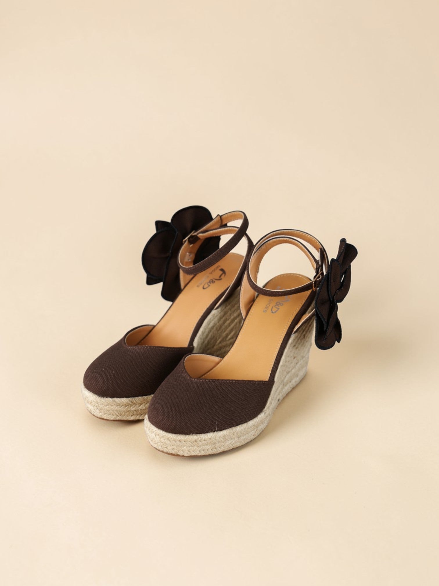 Cuña Espadrille con Flor XL Decorativa desmontable y Pulsera Ajustable, Sandalias Mujer de Plataforma con Punta Cerrada en Textil para Verano, Vacaciones y Eventos