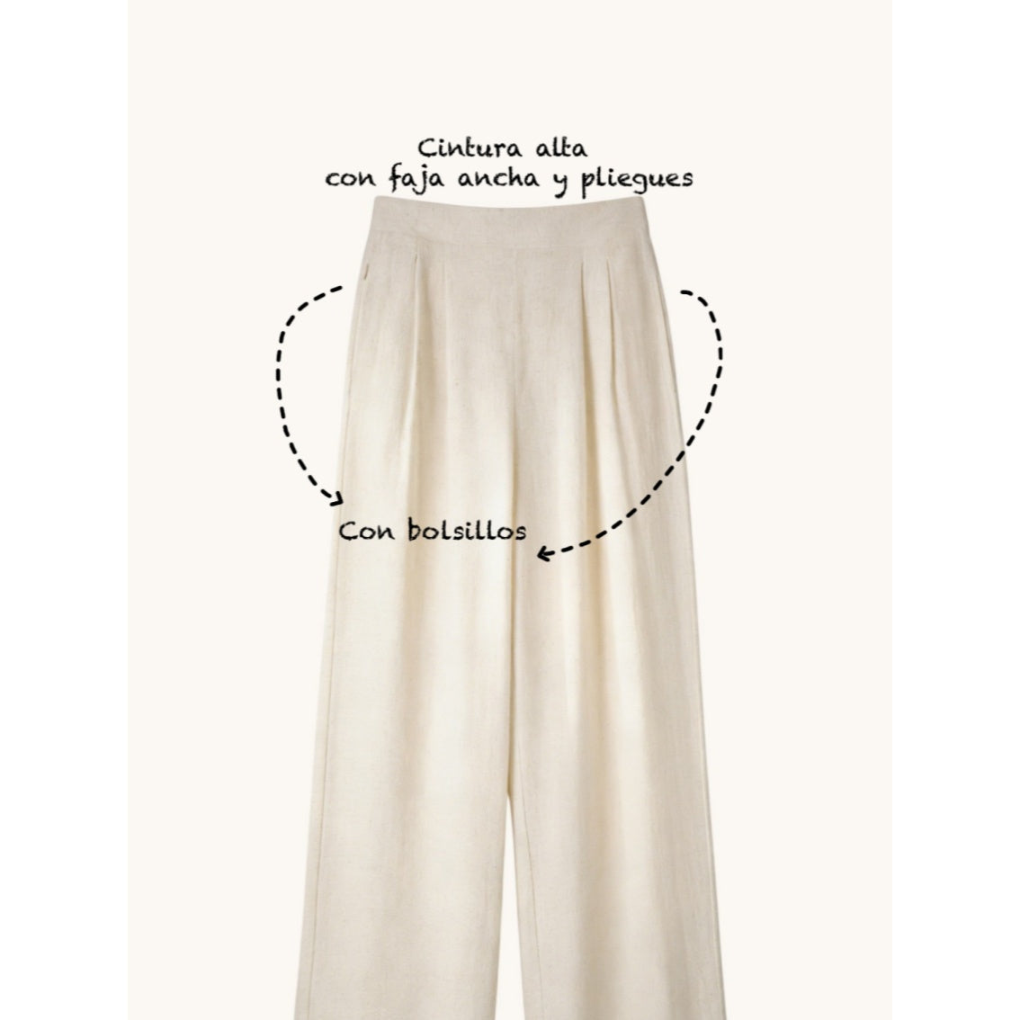 Pantalón Lino Beige Mujer - palazzo mujer lino beige tiro alto corte recto ancho elegante, pantalón fluido casual chic minimalista, trousers verano holgado cómodo outfit classy old money tendencia moda femenina