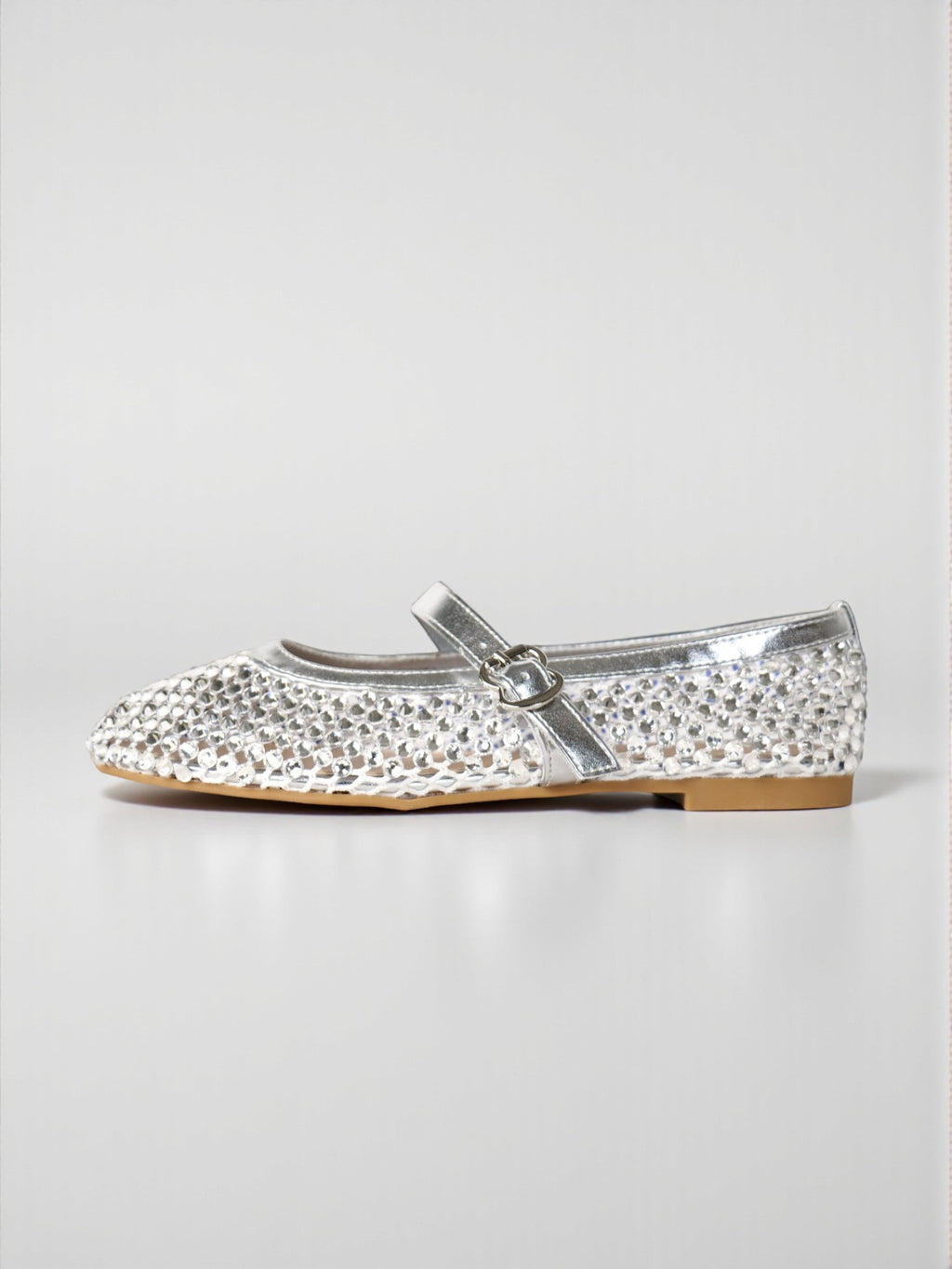 Bailarinas Mujer Plateadas con Brillos y Pulsera Mary Jane, Zapatos Planos con Pedrería y Correa Ajustable, Flats Elegantes para Fiesta, Eventos y Celebraciones