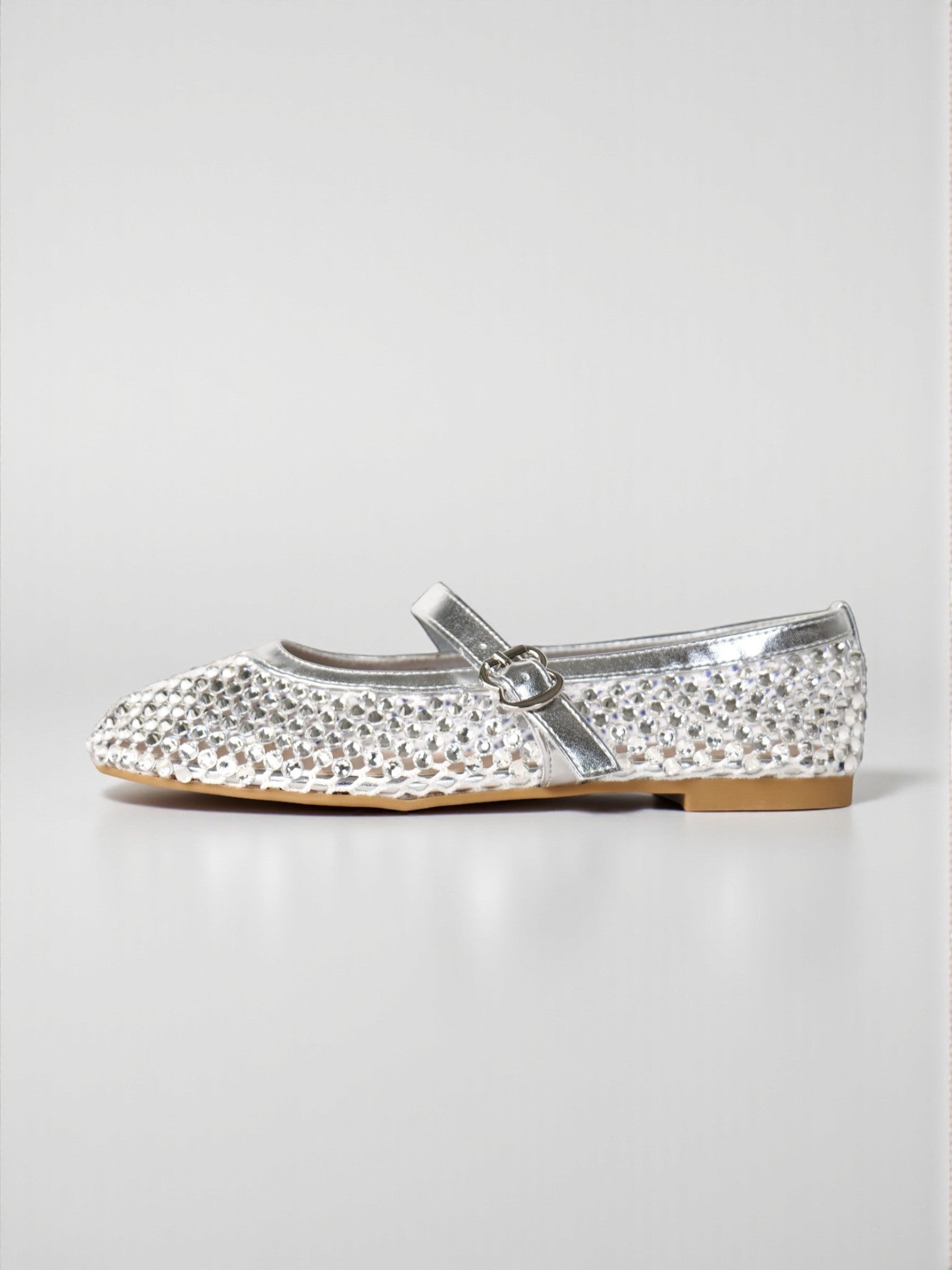 Bailarinas Mujer Plateadas con Brillos y Pulsera Mary Jane, Zapatos Planos con Pedrería y Correa Ajustable, Flats Elegantes para Fiesta, Eventos y Celebraciones