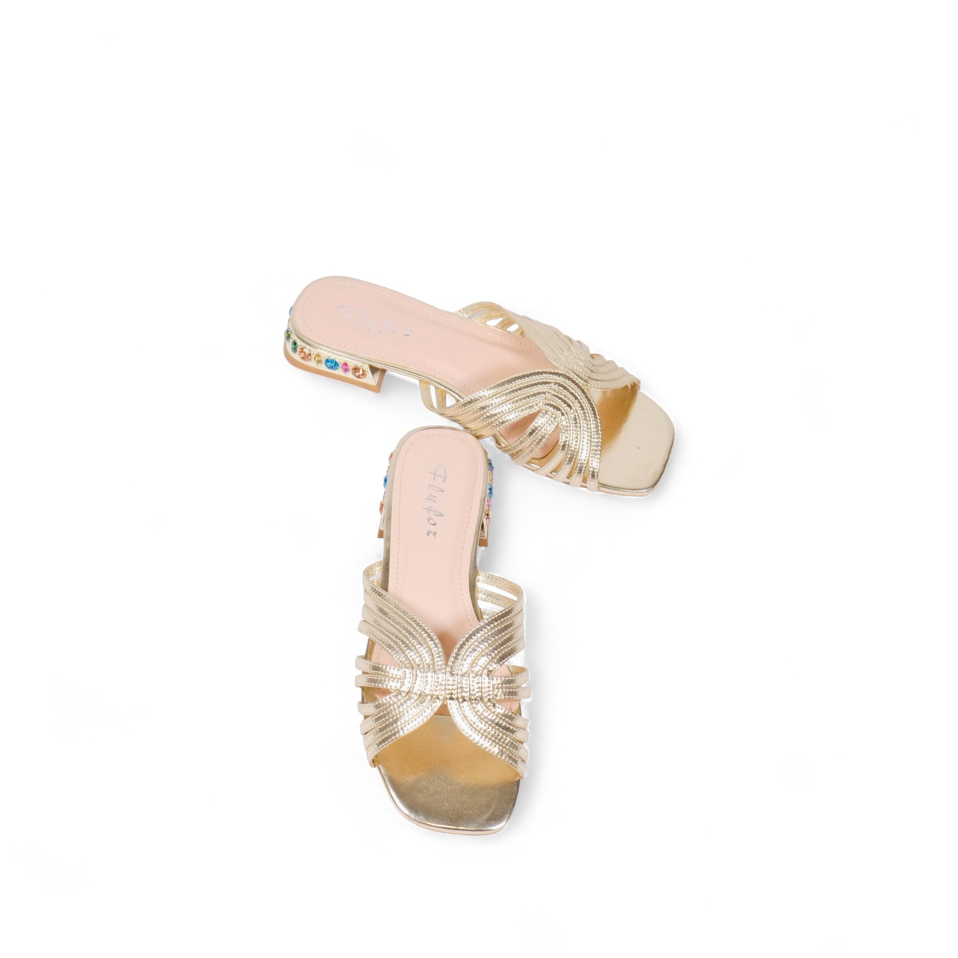Chanclas cubiertas de tira - tacón de pedrería