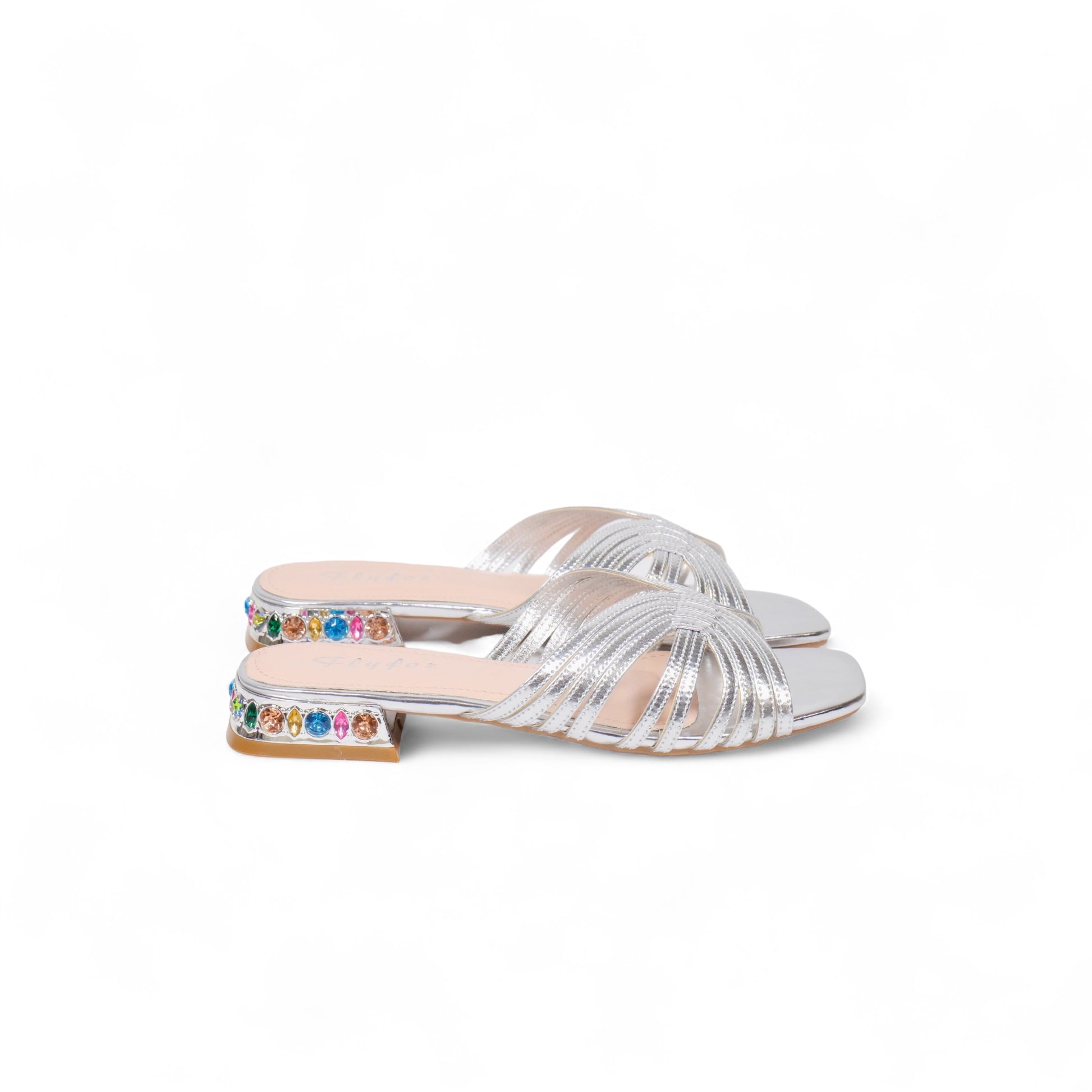 Chanclas cubiertas de tira - tacón de pedrería