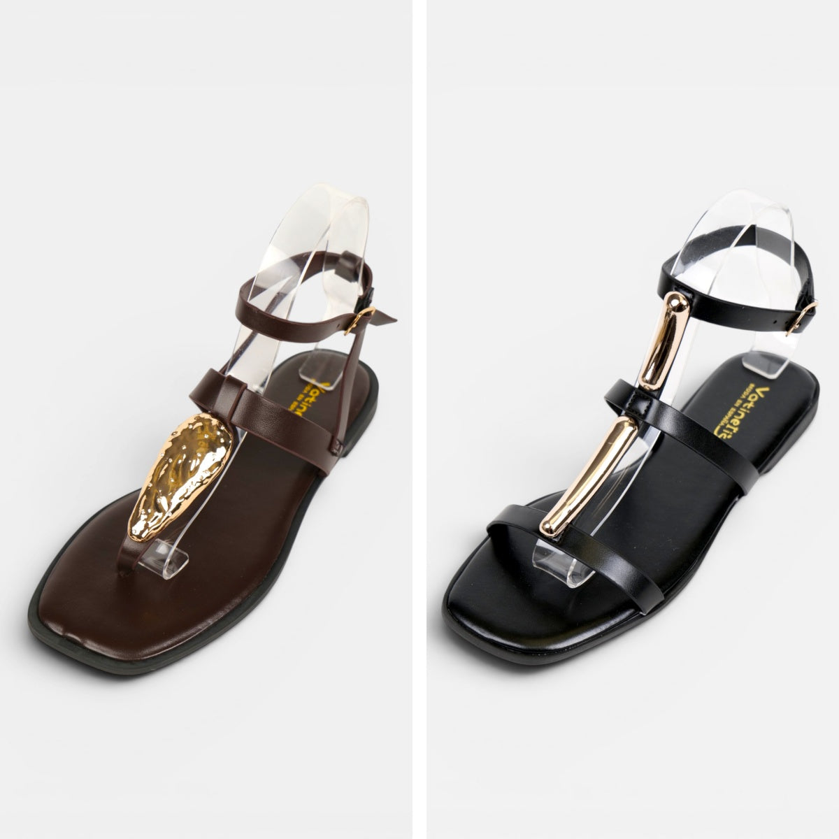 Sandalias Detalle Metálico Dorado con Separación para el Dedo, Sandalias Planas Mujer y Pulsera al Tobillo para Vestidos, Faldas, Shorts y Vaqueros