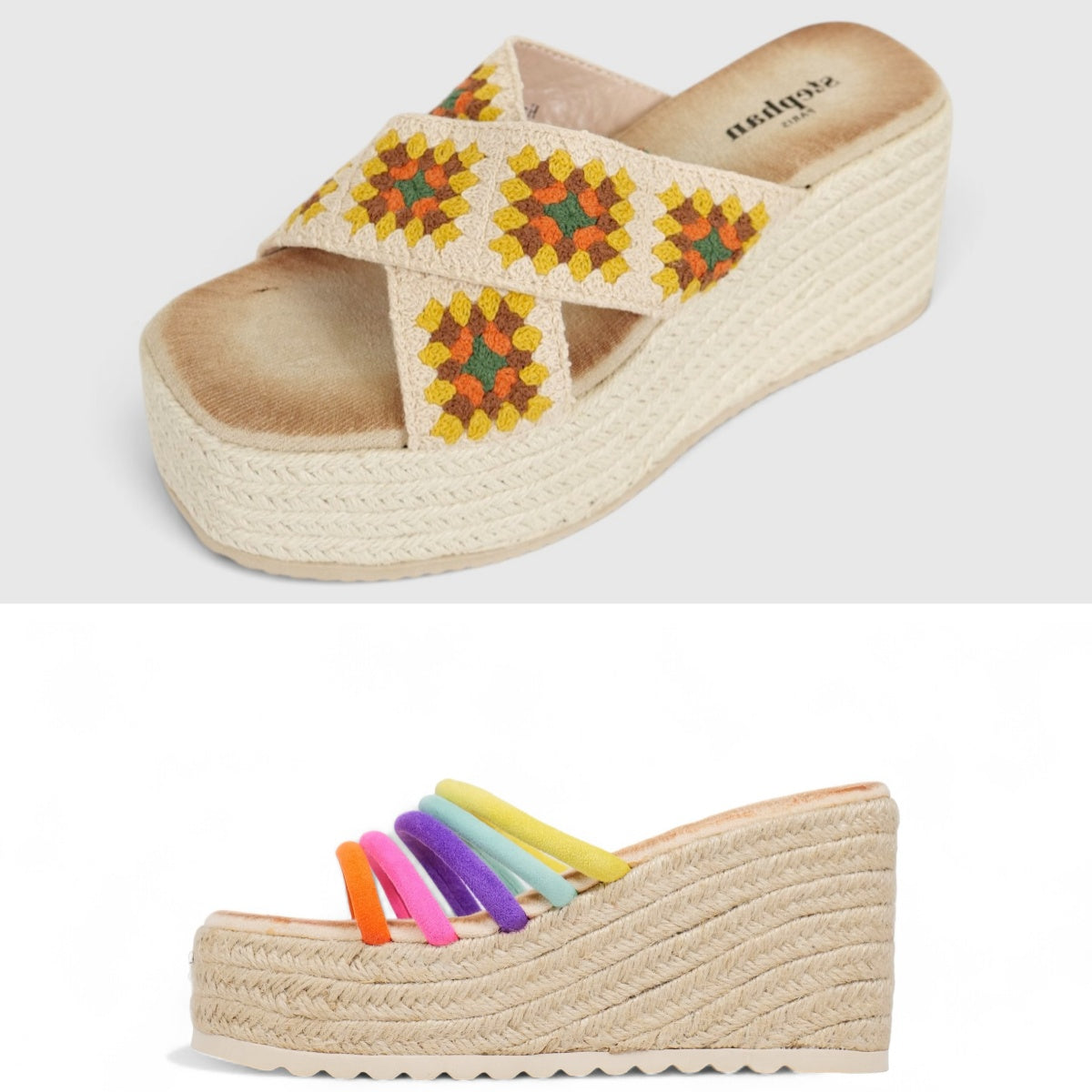 Sandalias con cuña alta tiras multicolor estilo arcoíris