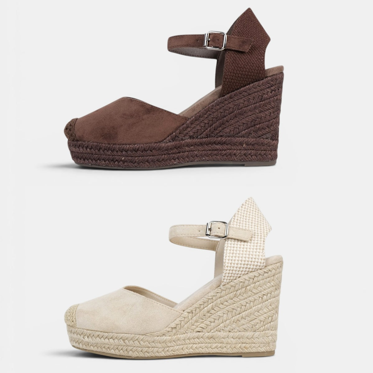 Alpargatas de Cuña Alta con pulsera al tobillo y acabado efecto ante, sandalias elegantes y cómodas para verano, bodas, eventos y looks casual chic