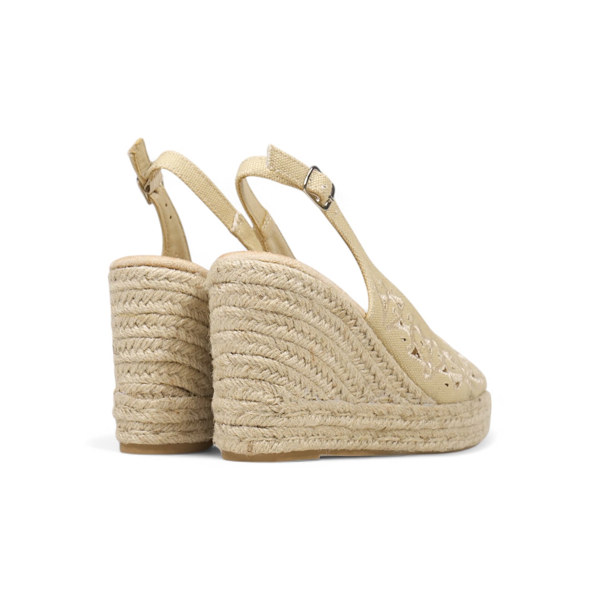 Sandalias de cuña alta con plataforma para mujer, diseño calado floral y pulsera ajustable, estilo alpargata con suela de yute, elegantes y cómodas para verano, disponibles en beige, negro y azul