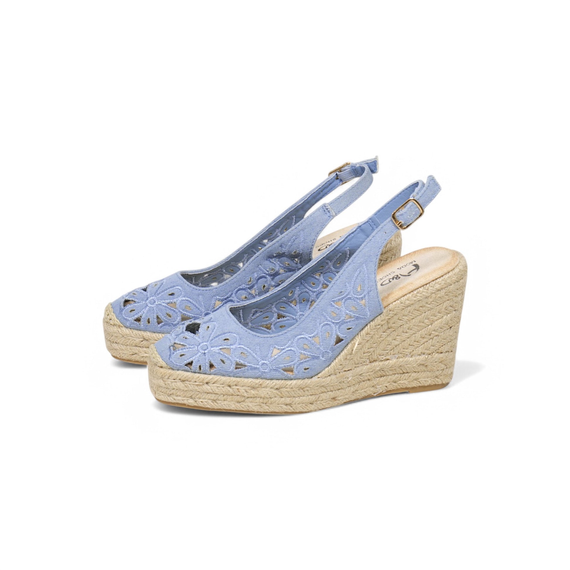 Sandalias de cuña alta con plataforma para mujer, diseño calado floral y pulsera ajustable, estilo alpargata con suela de yute, elegantes y cómodas para verano, disponibles en beige, negro y azul