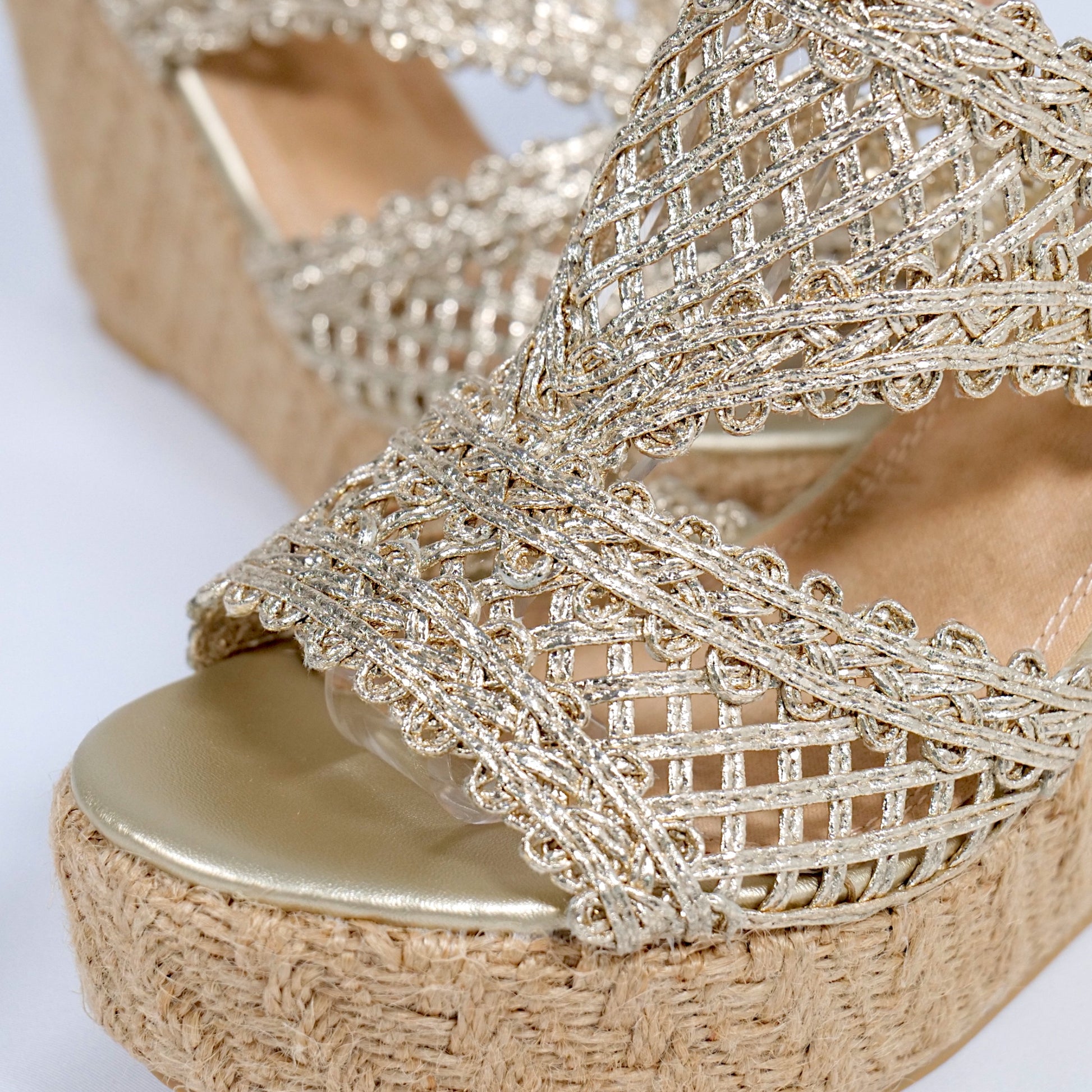 Sandalias de Plataforma con Yute y Tejido Artesanal Brillante