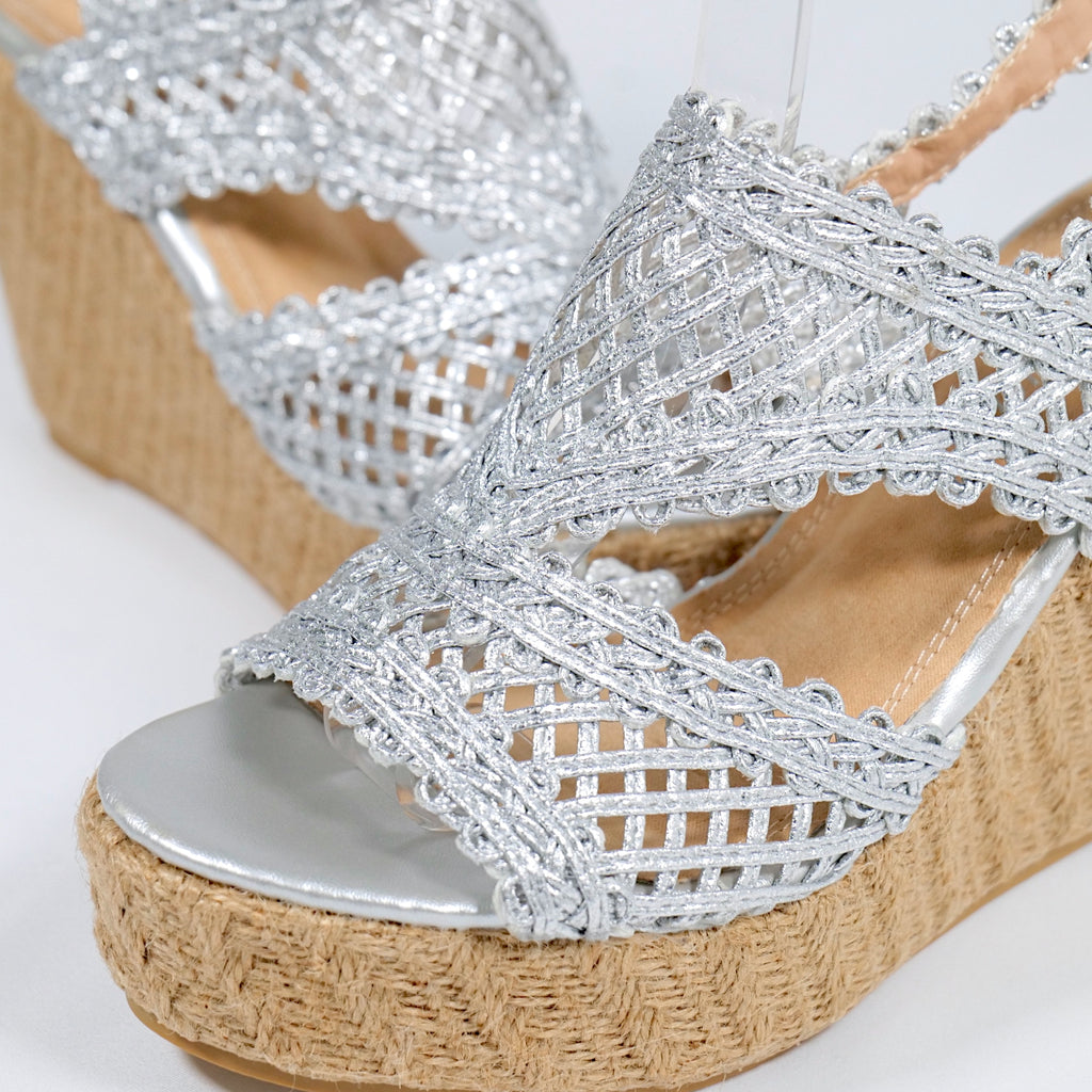 Sandalias de Plataforma con Yute y Tejido Artesanal Brillante