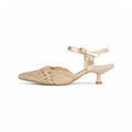 Zapatos de tacón bajo tipo slingback con punta fina, diseño trenzado calado metalizado, sandalias elegantes con pulsera al tobillo y hebilla ajustable, tacón kitten para fiesta, eventos y looks de verano